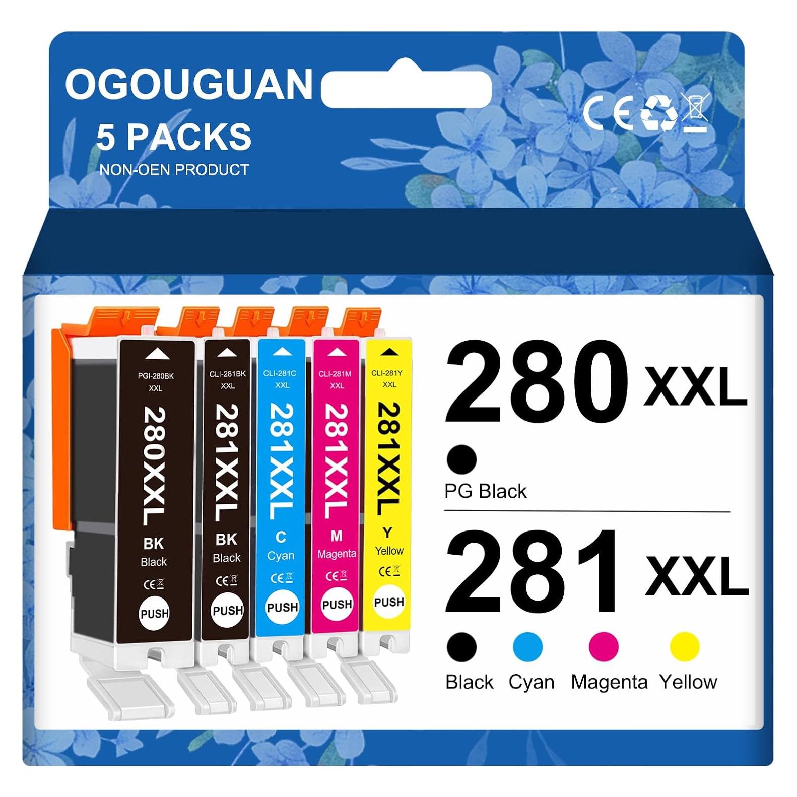 Cartuchos de tinta OGOUGUAN PGI-280XXL y CLI-281XXL - Paquete 5 colores