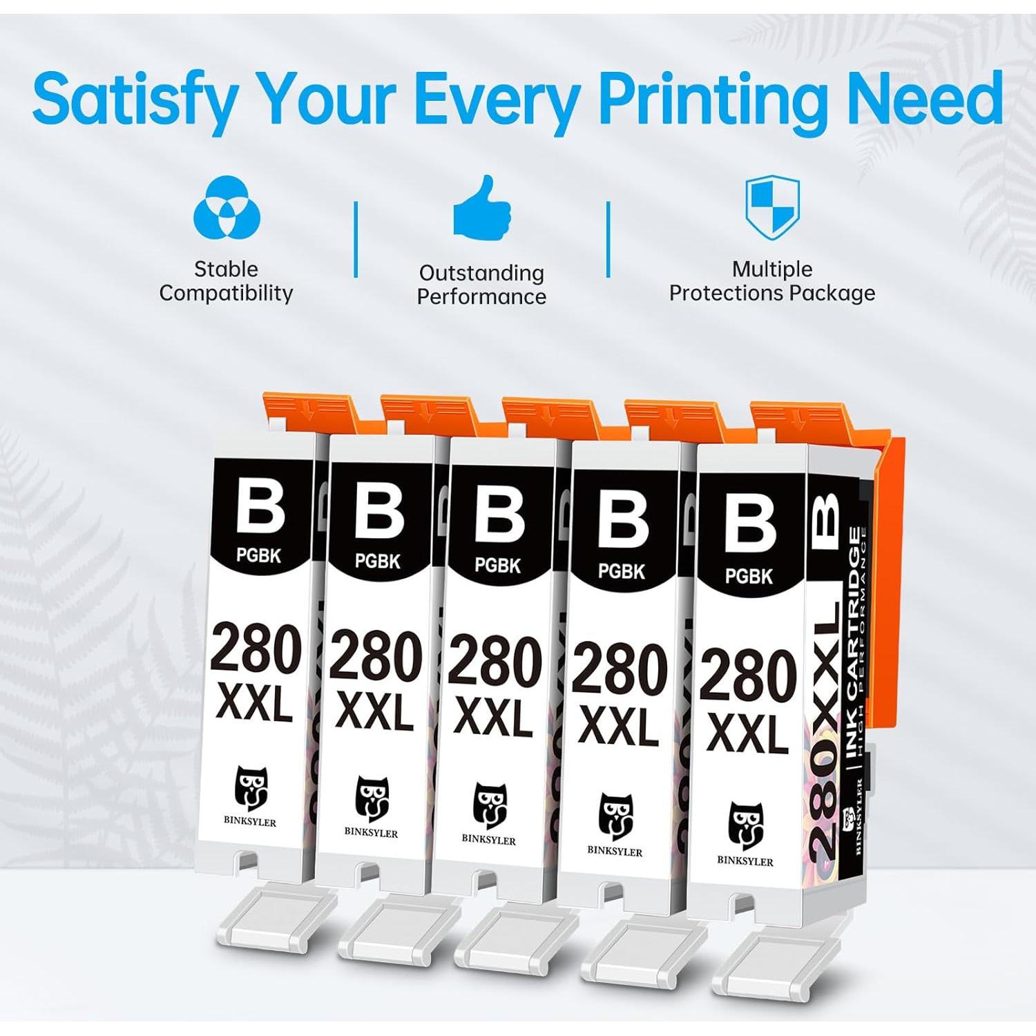 Cartuchos de Tinta Negra BINKSYLER 280 XXL PGBK Paquete de 5