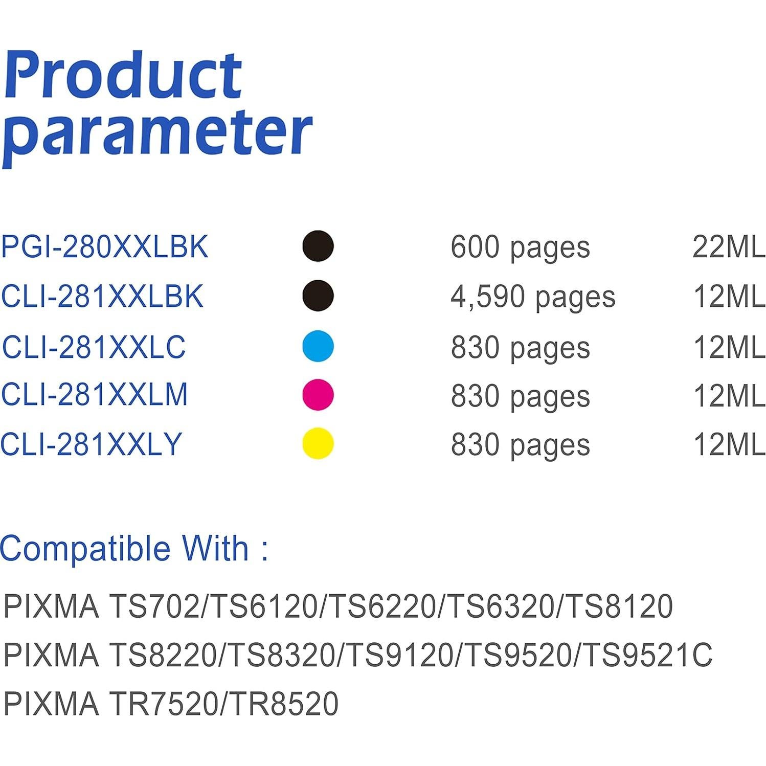 Cartuchos de Tinta Reemplazo EASYPRINT PGI-280XXL CLI-281XXL 5 Piezas