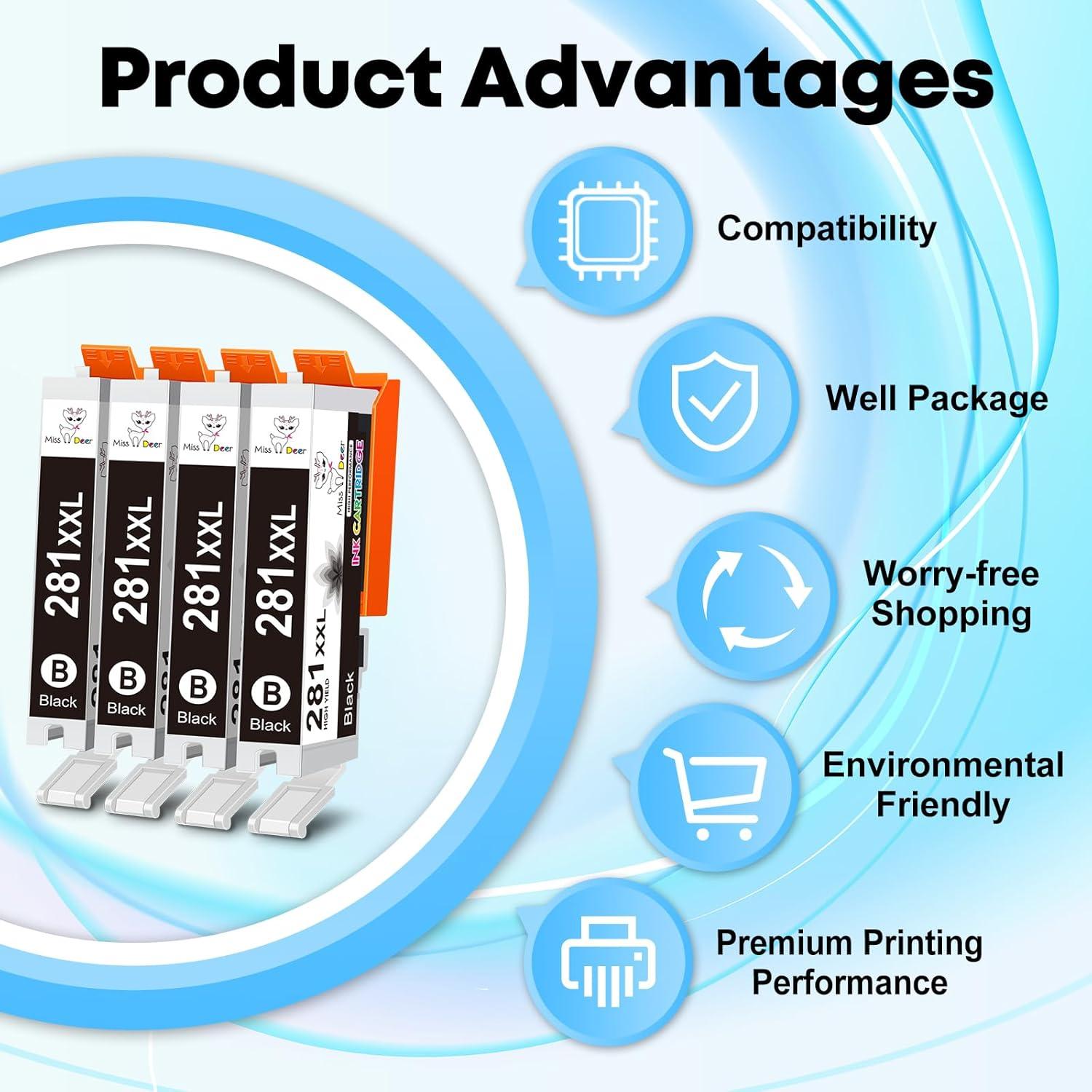 Cartuchos de Tinta Negra XXL Miss Deer CLI-281 para Canon