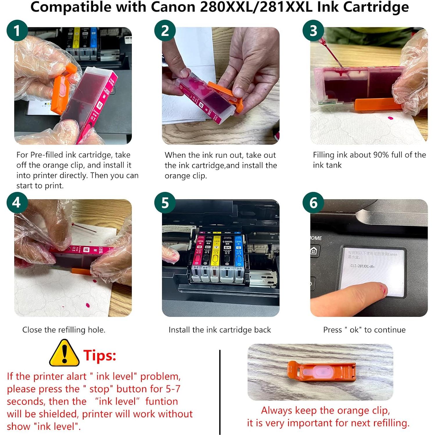 Cartuchos de Tinta Recargables HEMEI PGI-280XXL CLI-281XXL 5 Colores