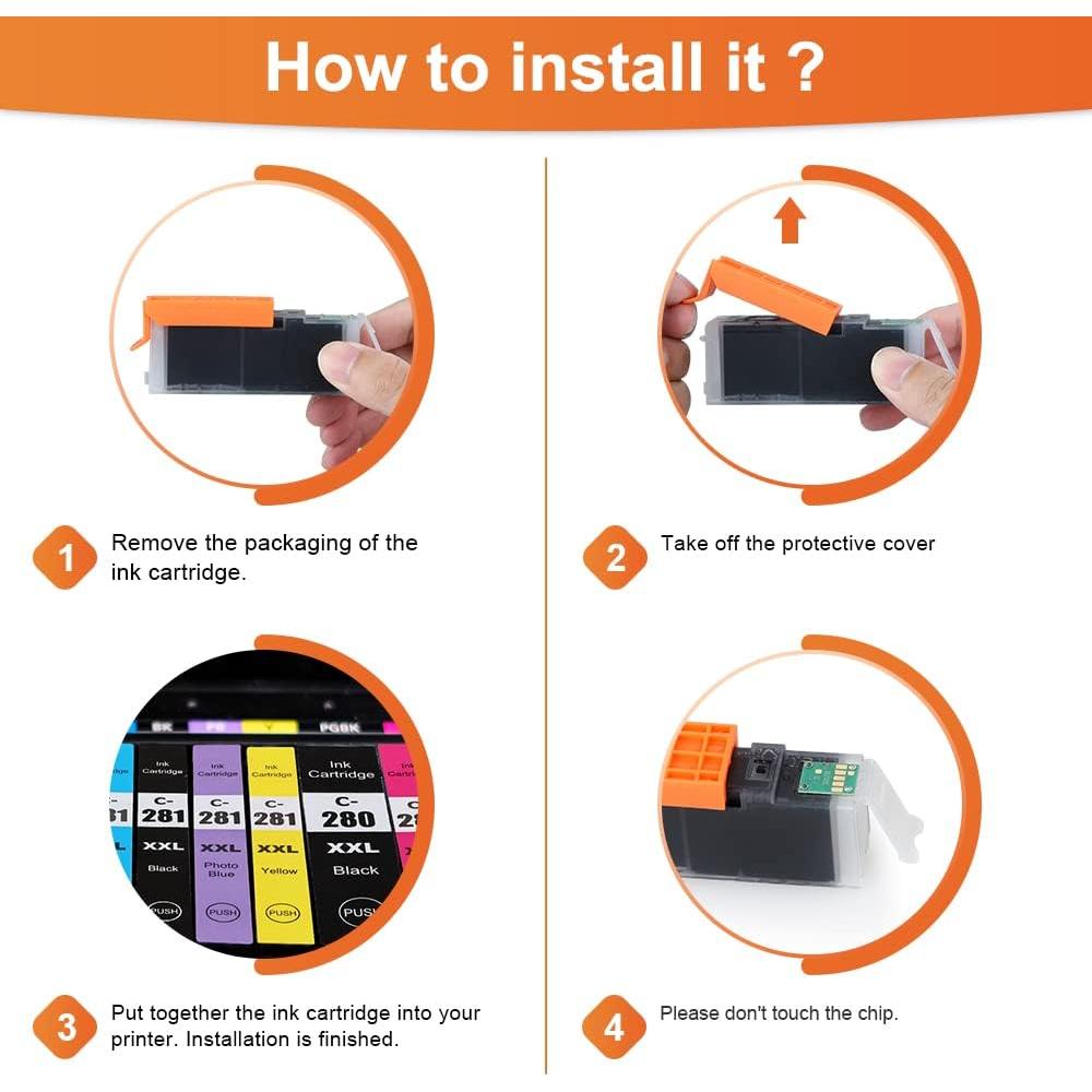 Cartuchos de Tinta TESEN PGI-280XXL CLI-281XXL Juego de 7 Colores