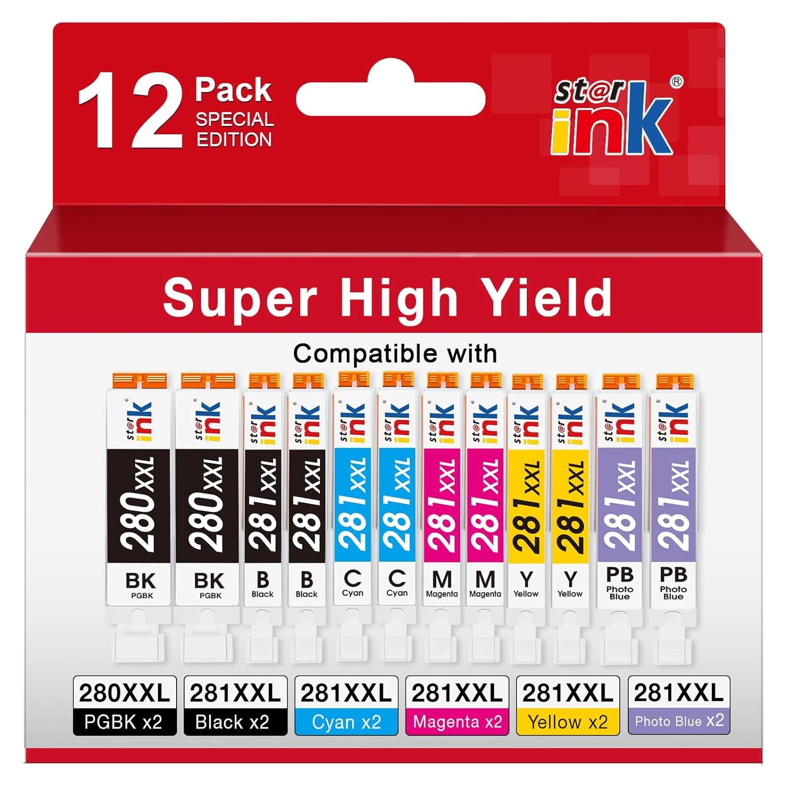 Cartuchos de Tinta Starink 280XXL 281XXL para Canon - 12 Pack