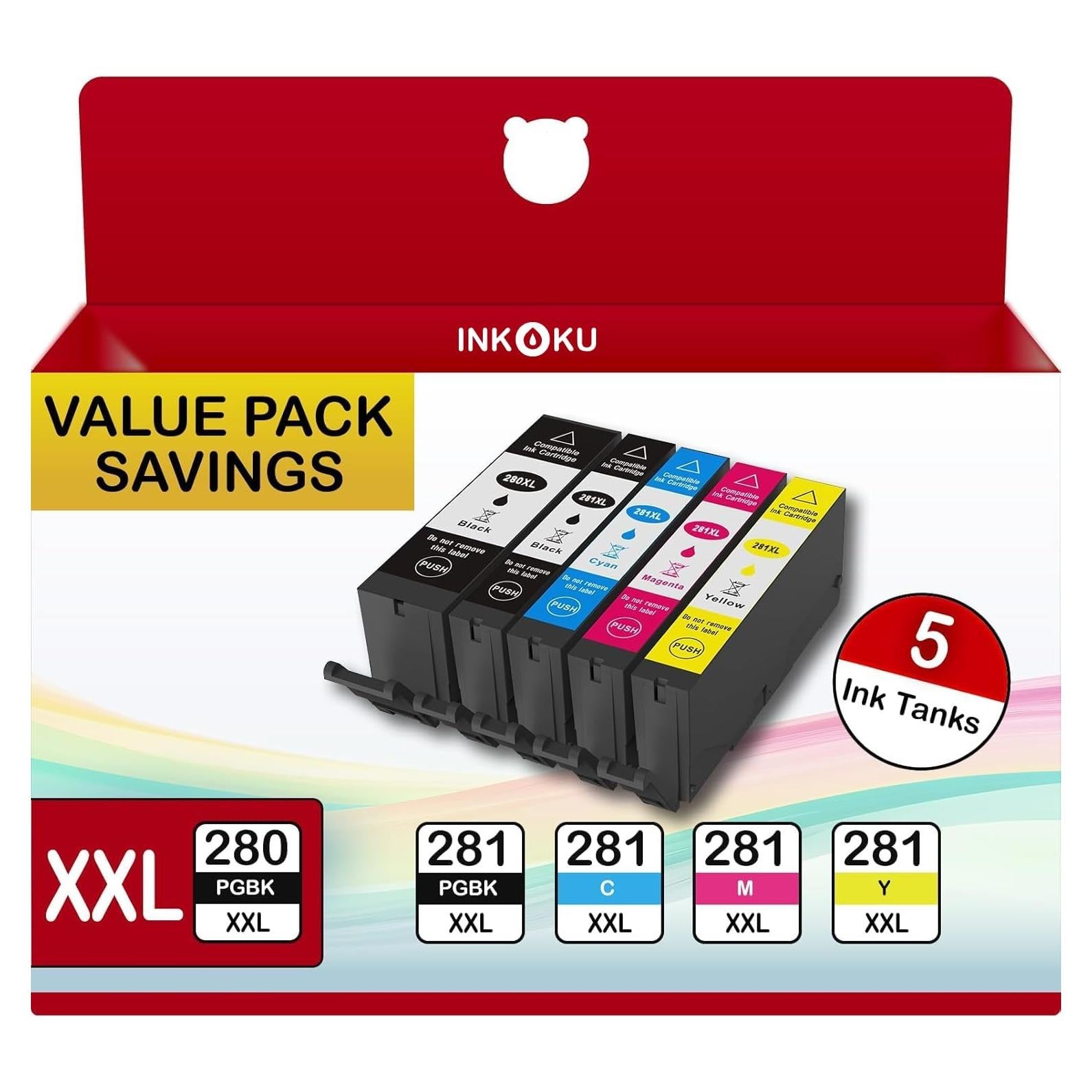 Cartuchos de Tinta INKOKU 280XXL 281XXL Compatible Canon - Paquete de 5
