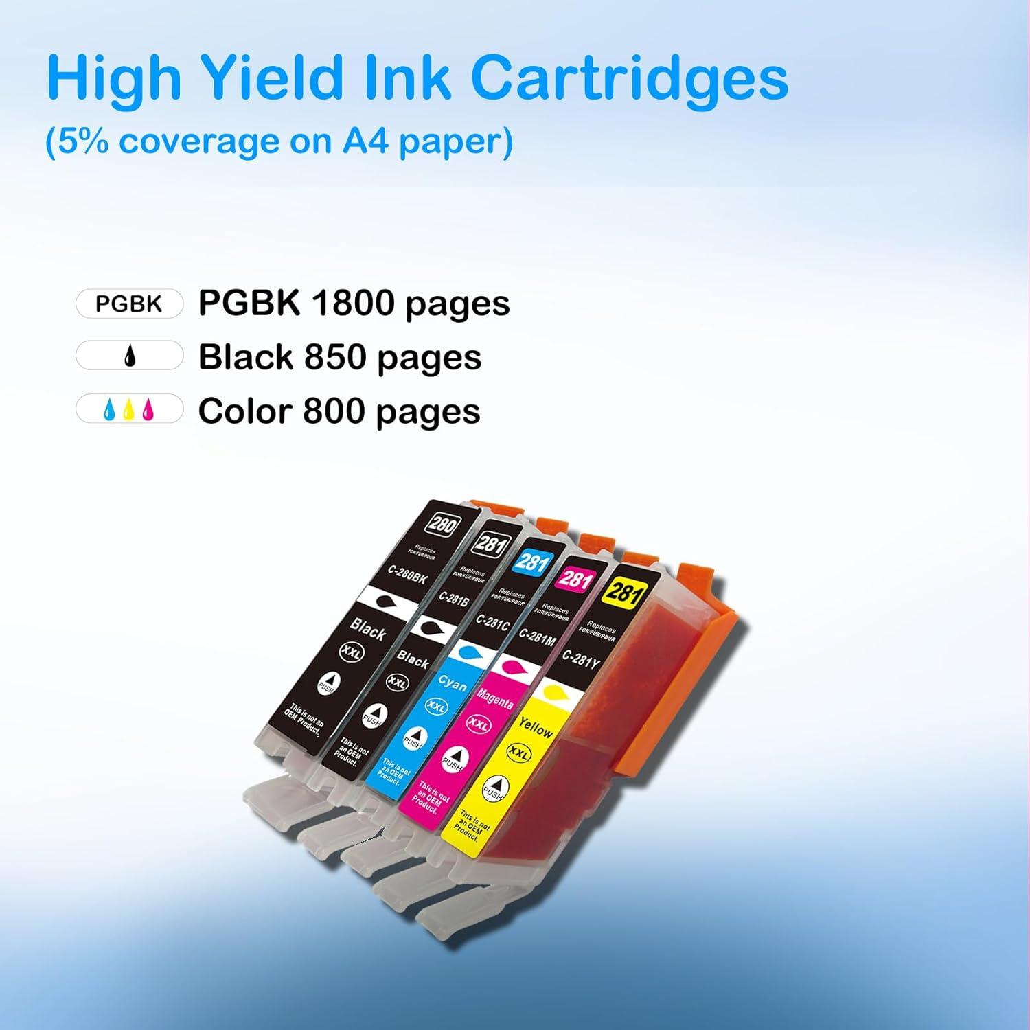 Cartuchos de Tinta INKOKU 280XXL 281XXL Compatible Canon - Paquete de 5