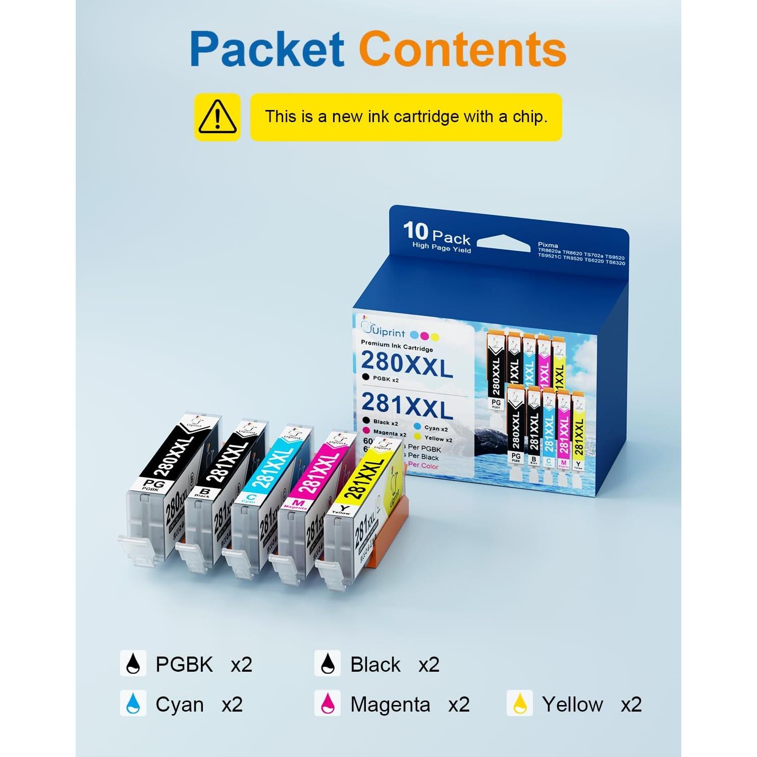 Paquete de 10 Cartuchos de Tinta Uiprint PGI-280XXL CLI-281XXL