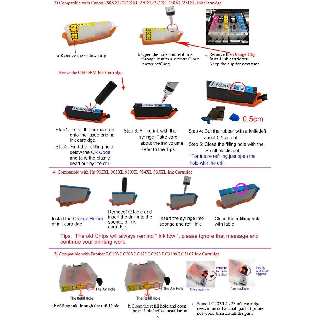 Cartuchos de tinta recargables F-ink 5 colores para Canon PGI-280 CLI-281