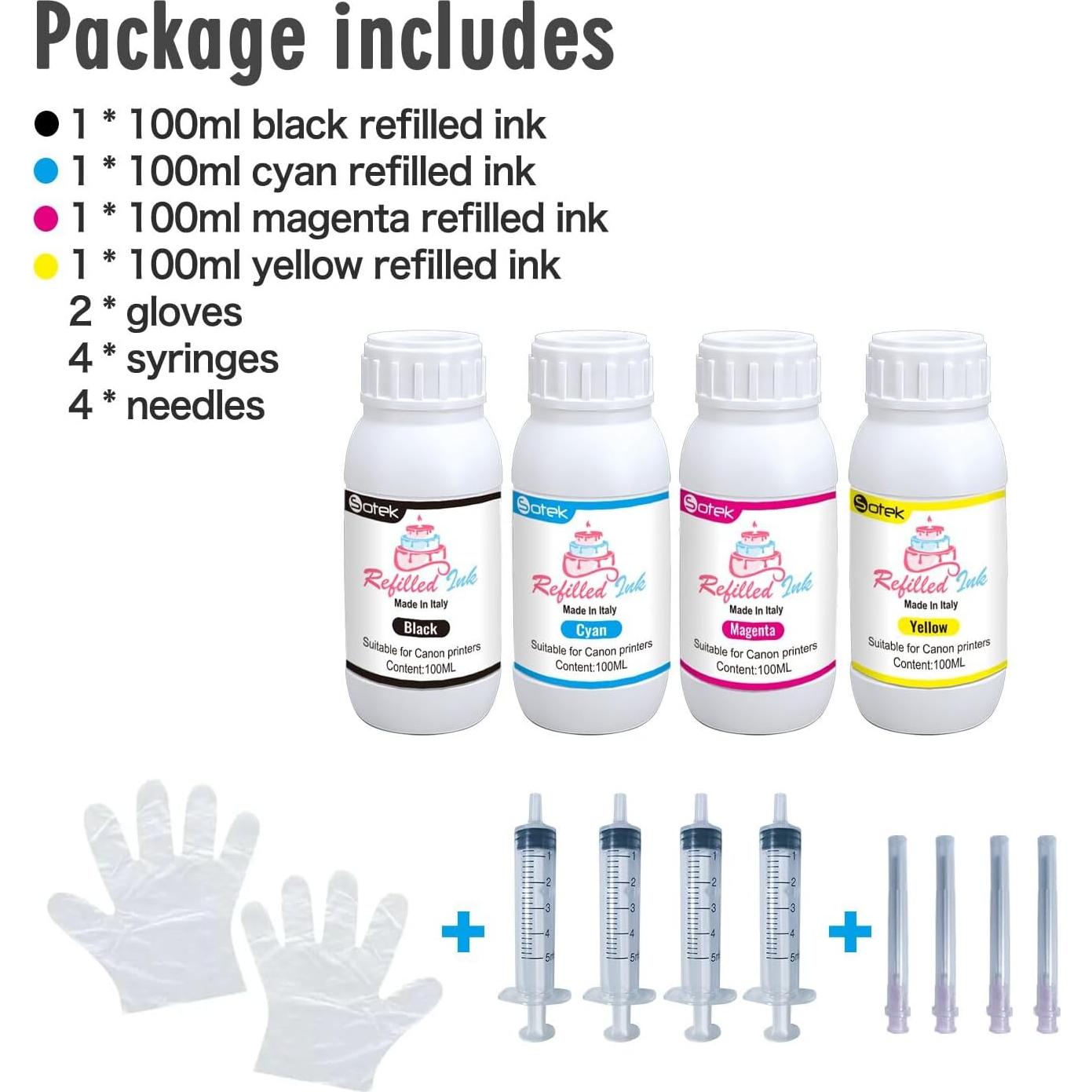 Kit de recarga de tinta Sotek 4x100ml para impresoras Canon