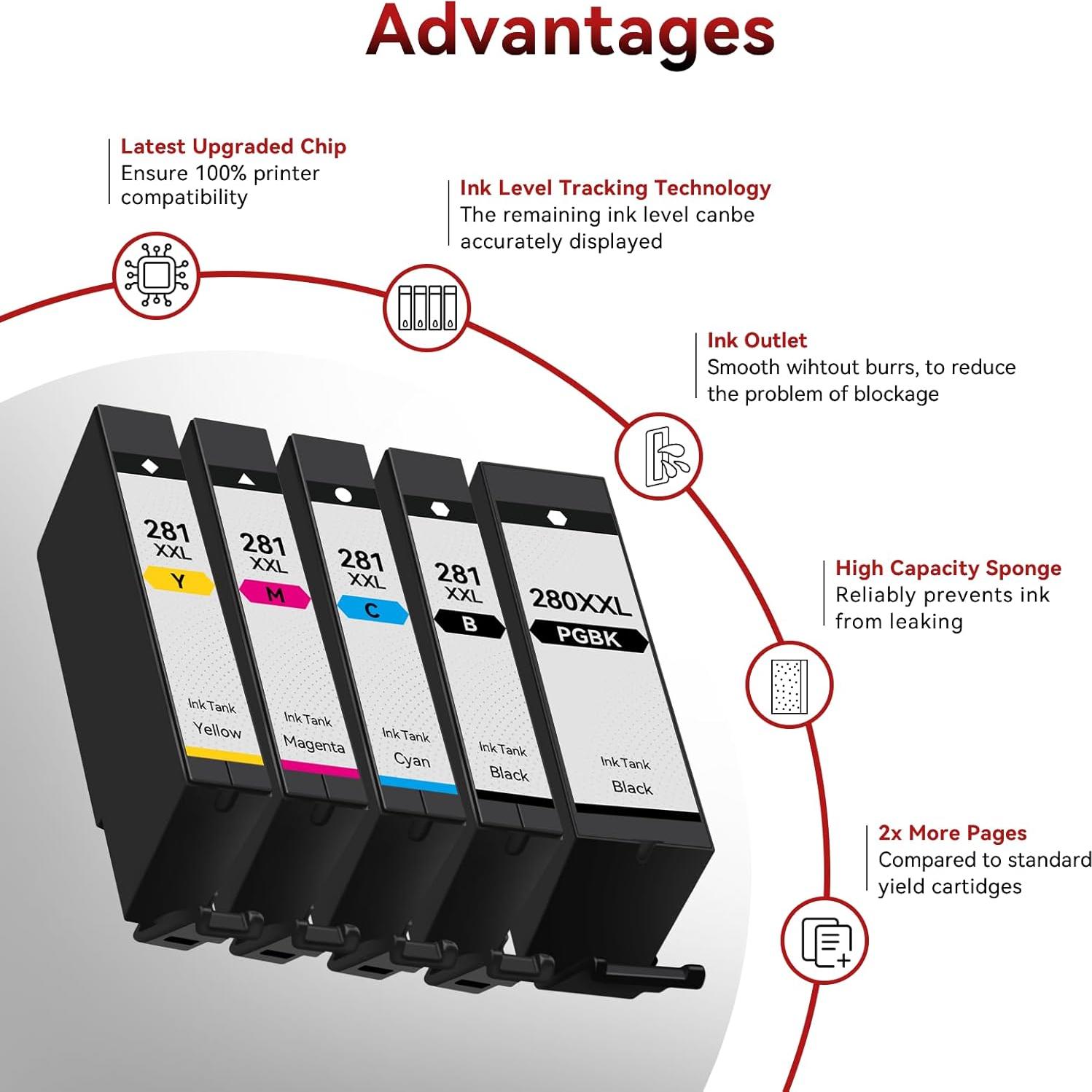 Cartuchos de tinta compatibles Canon PGI-280XXL CLI-281XXL - 5 colores