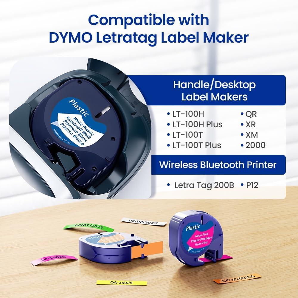 Paquete de 5 Cintas Etiquetadora Dymo Letratag 12mm Plástico