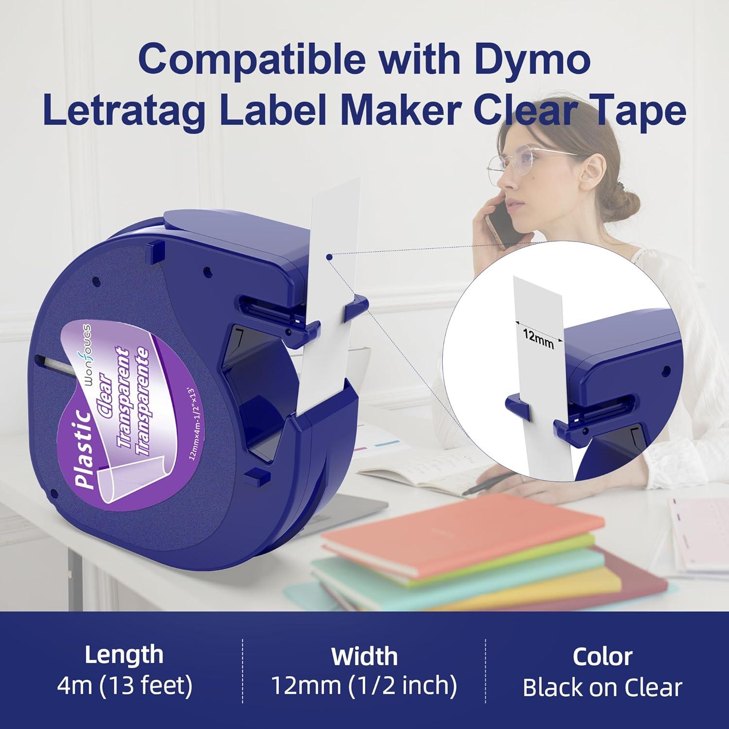 Cinta transparente para impresora Dymo Wonfoucs 12mm x 4m, 4 unidades