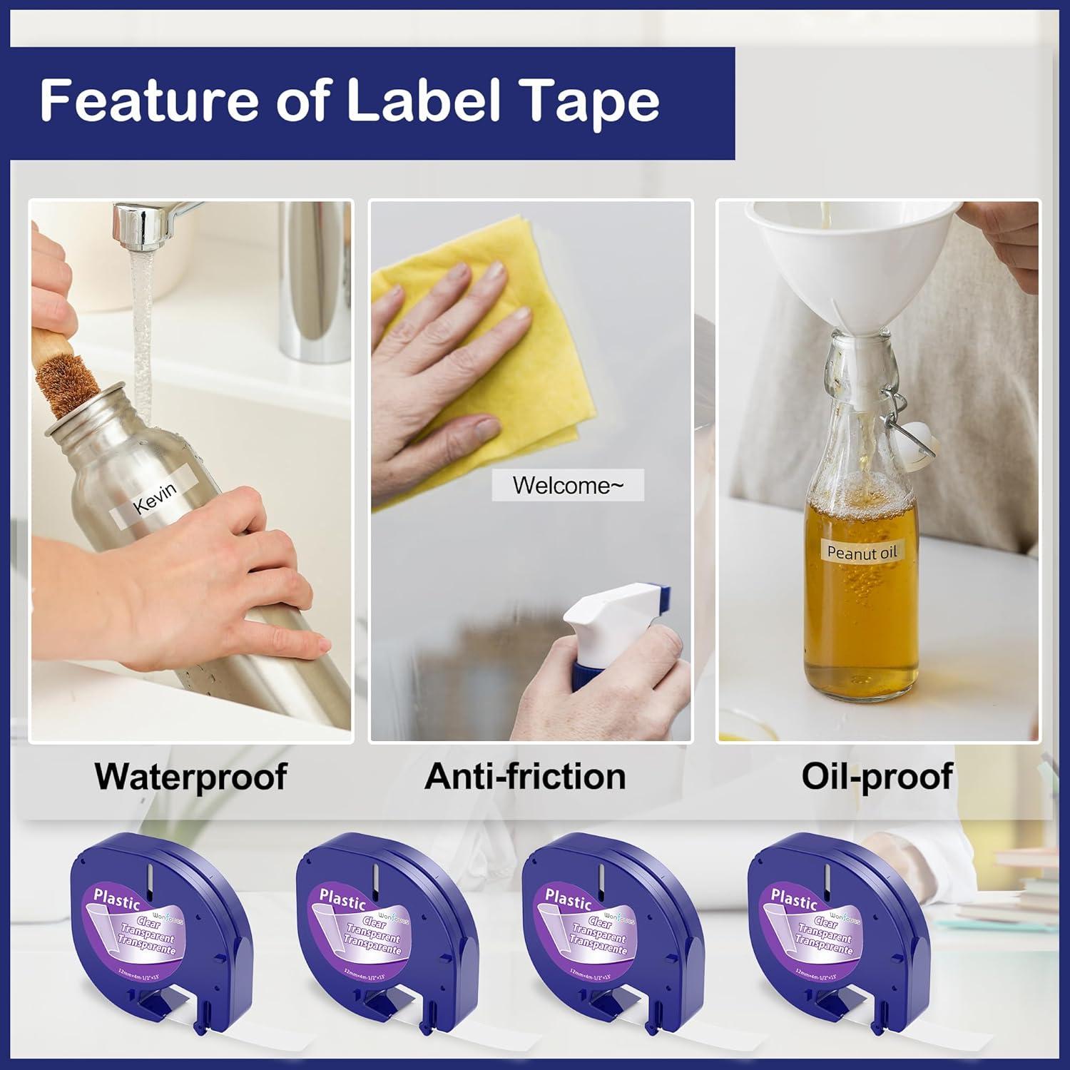 Cinta transparente para impresora Dymo Wonfoucs 12mm x 4m, 4 unidades