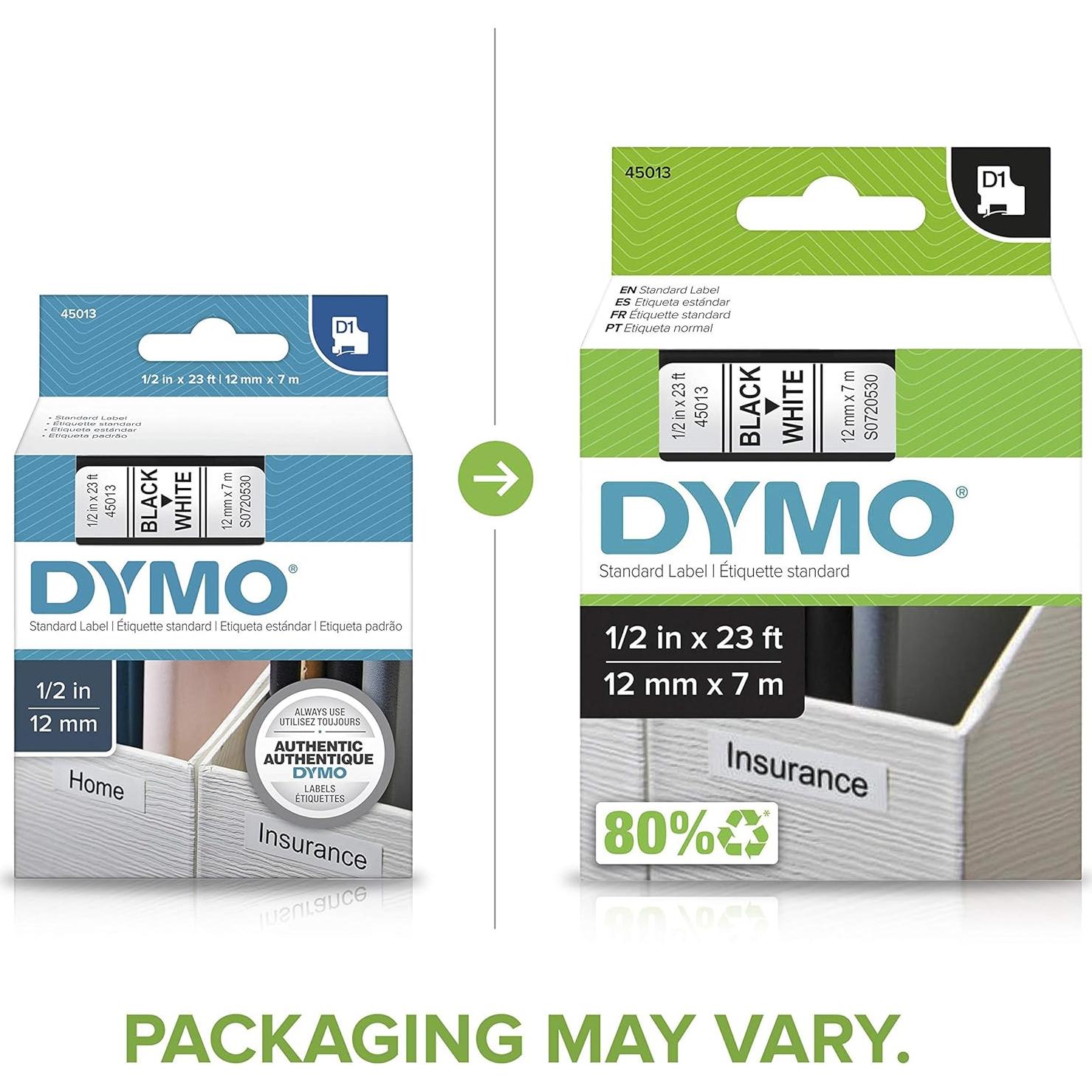 Etiquetas DYMO D1 12mm x 7m Autoadhesivas Negra sobre Blanco