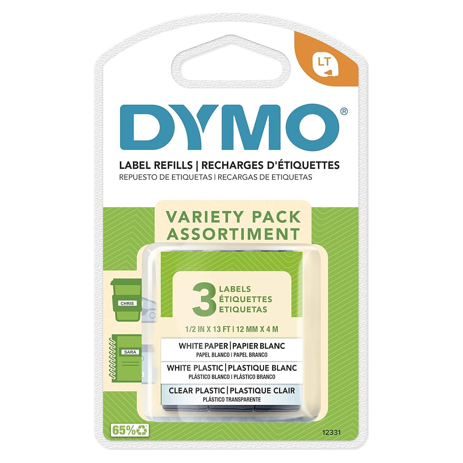 Paquete de 3 Etiquetas DYMO LetraTag 1.27 cm x 4 m Blancas