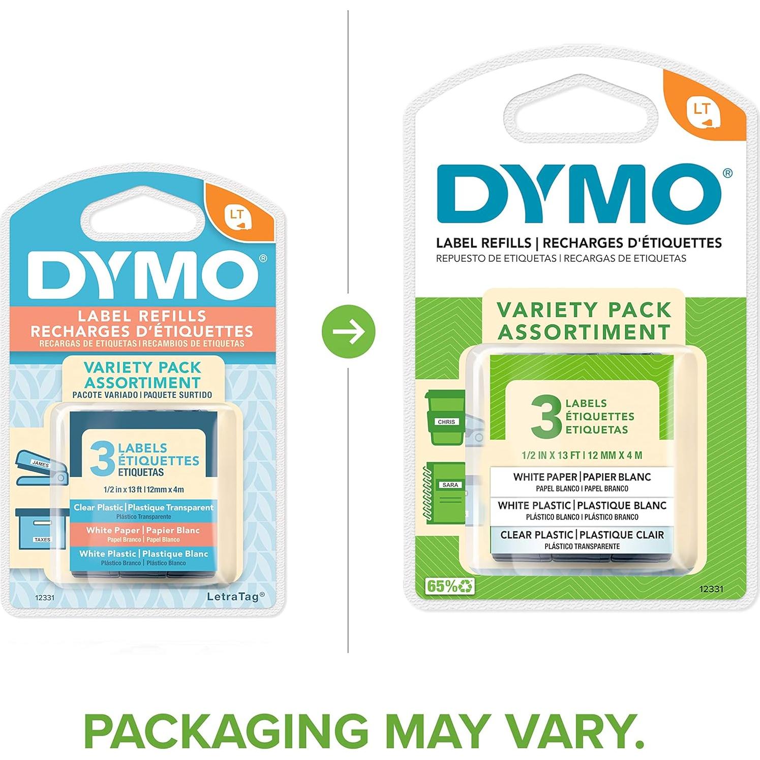 Paquete de 3 Etiquetas DYMO LetraTag 1.27 cm x 4 m Blancas