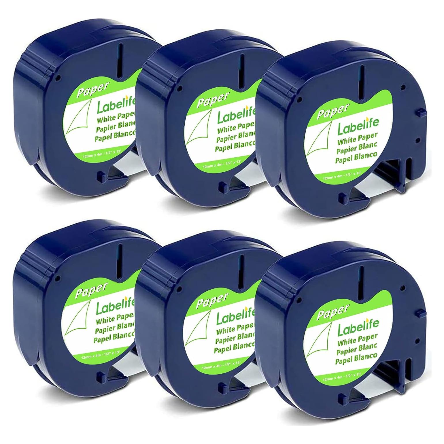 Cinta de Recarga Labelife para Etiquetadora DYMO LetraTag 12mm x 4m - 6 Pack