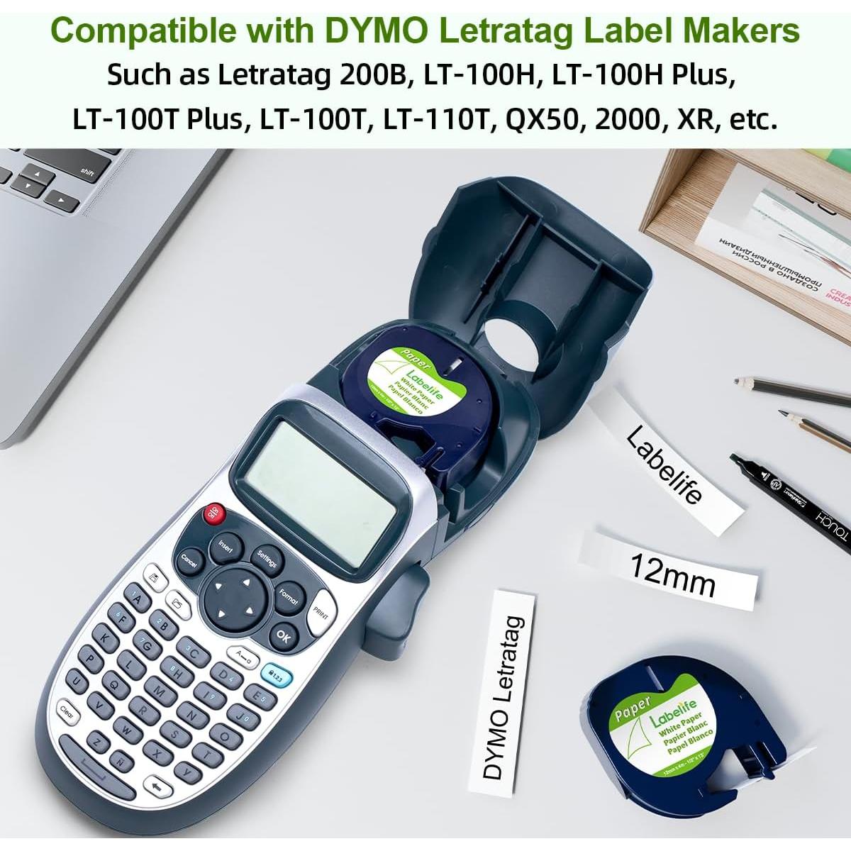 Cinta de Recarga Labelife para Etiquetadora DYMO LetraTag 12mm x 4m - 6 Pack