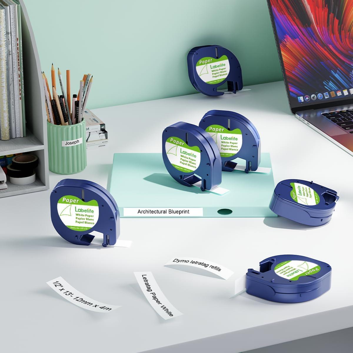 Cinta de Recarga Labelife para Etiquetadora DYMO LetraTag 12mm x 4m - 6 Pack