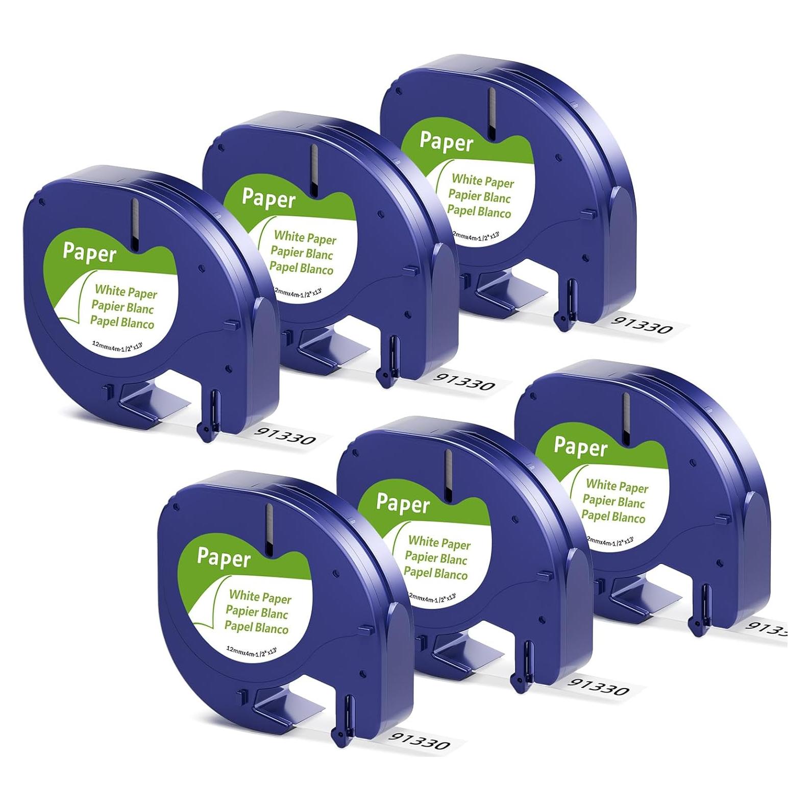 6 Recargas Cinta Etiquetadora Pillex 12mm Negro sobre Blanco