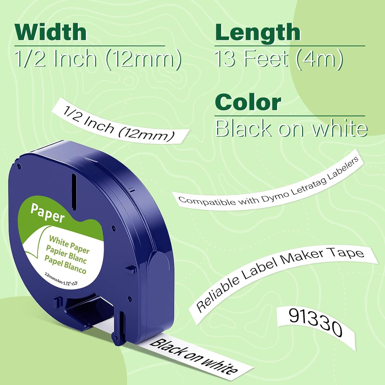 6 Recargas Cinta Etiquetadora Pillex 12mm Negro sobre Blanco