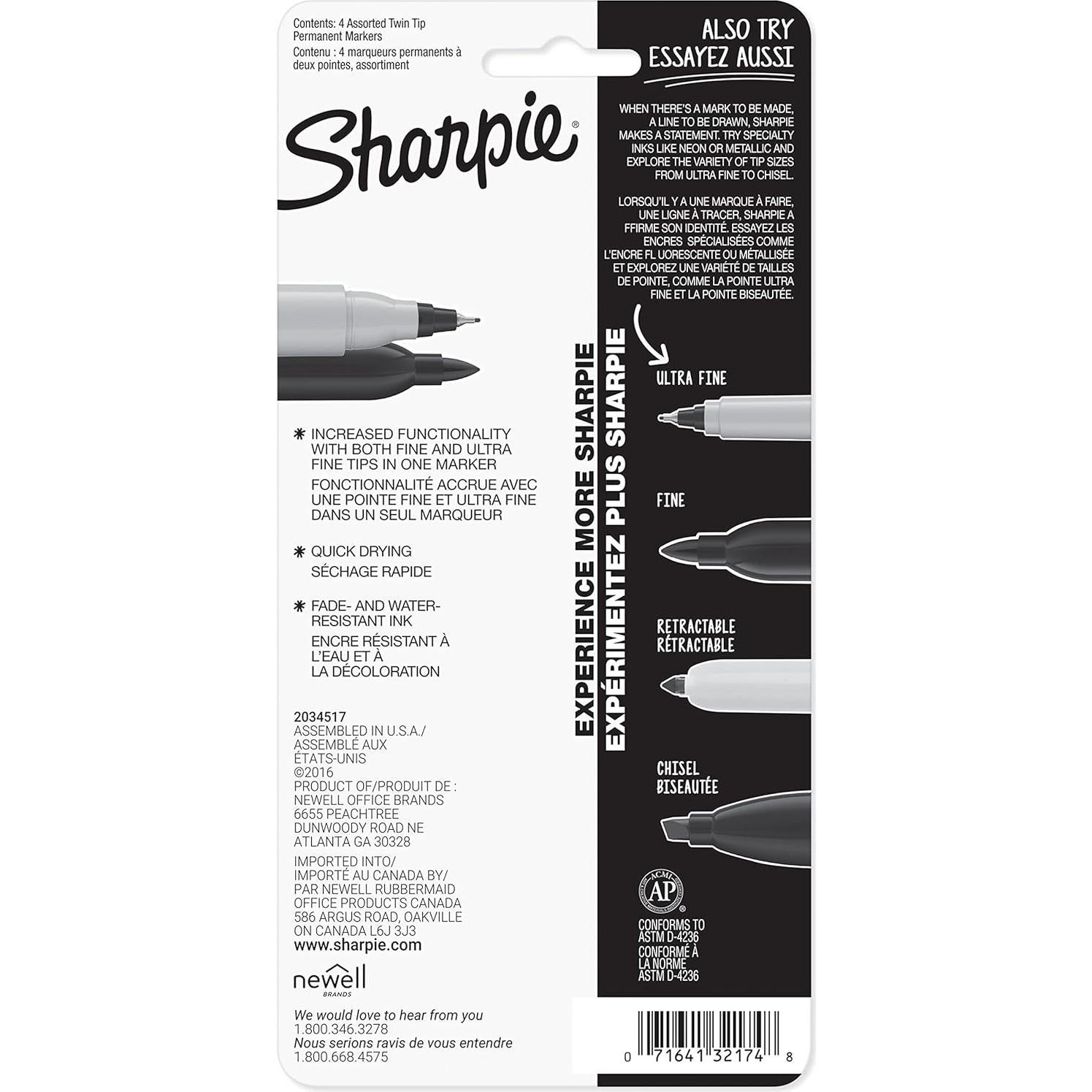 Marcadores Permanentes Sharpie Punta Doble Negro 4 Unidades