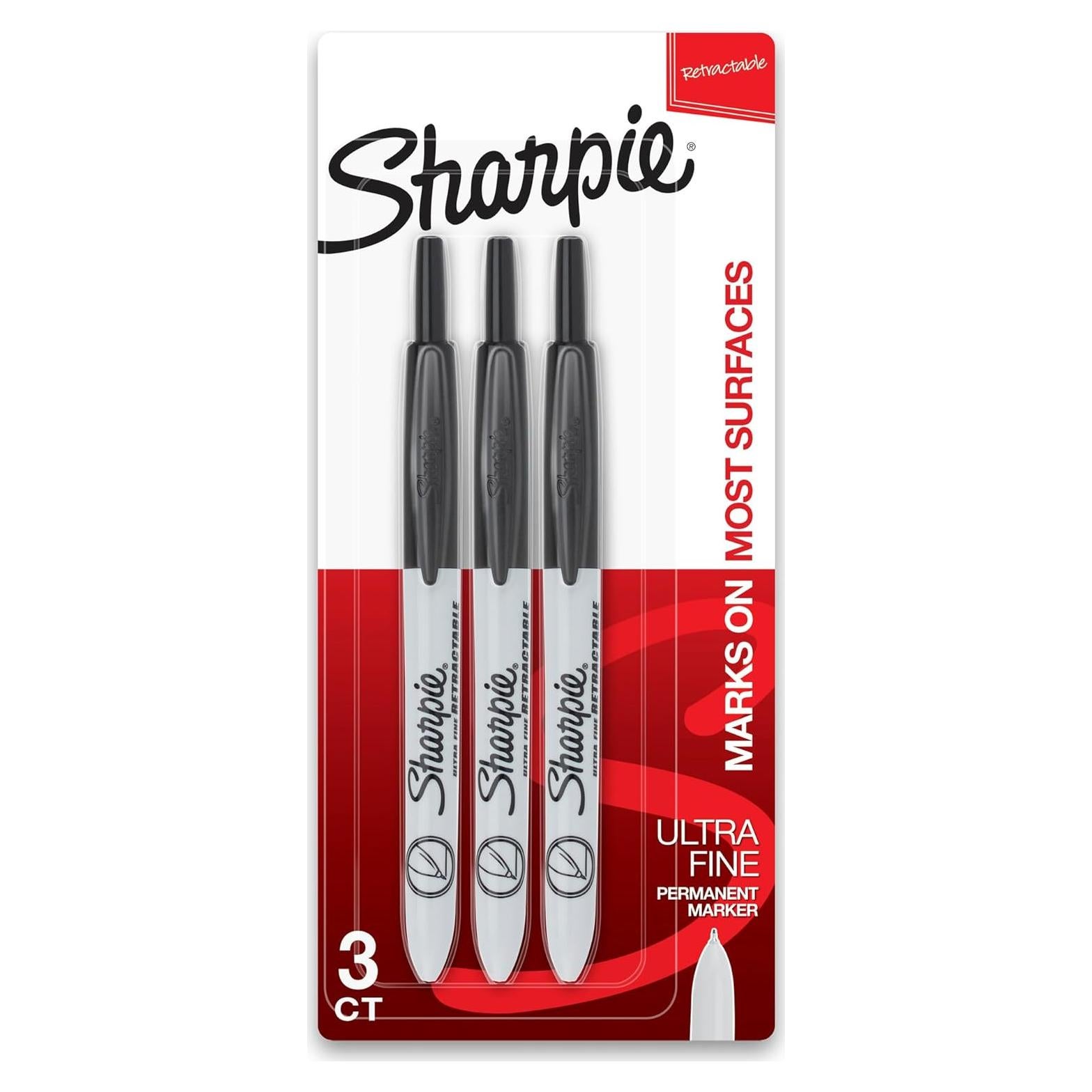 Marcadores Permanentes Retráctiles Sharpie Ultra Fina Negro 3 Unidades