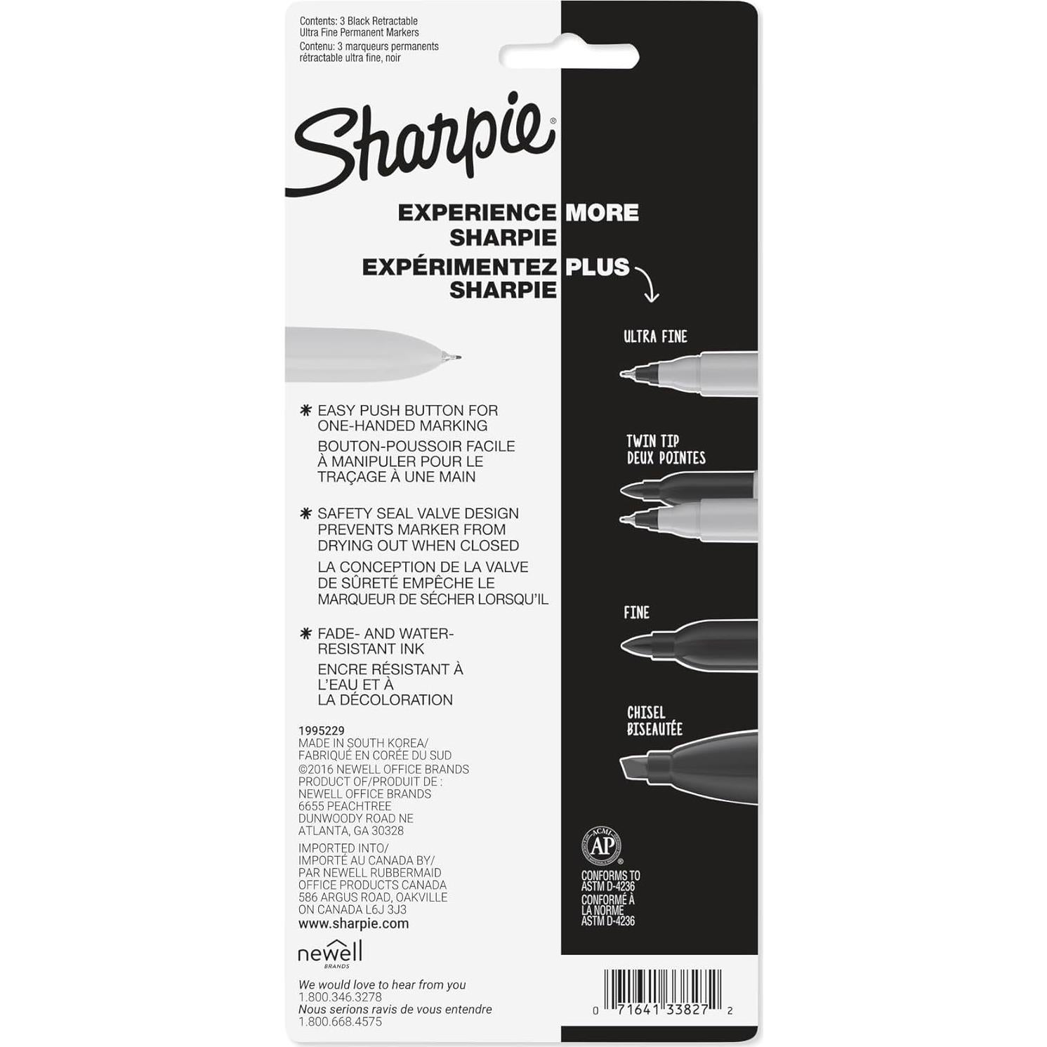 Marcadores Permanentes Retráctiles Sharpie Ultra Fina Negro 3 Unidades