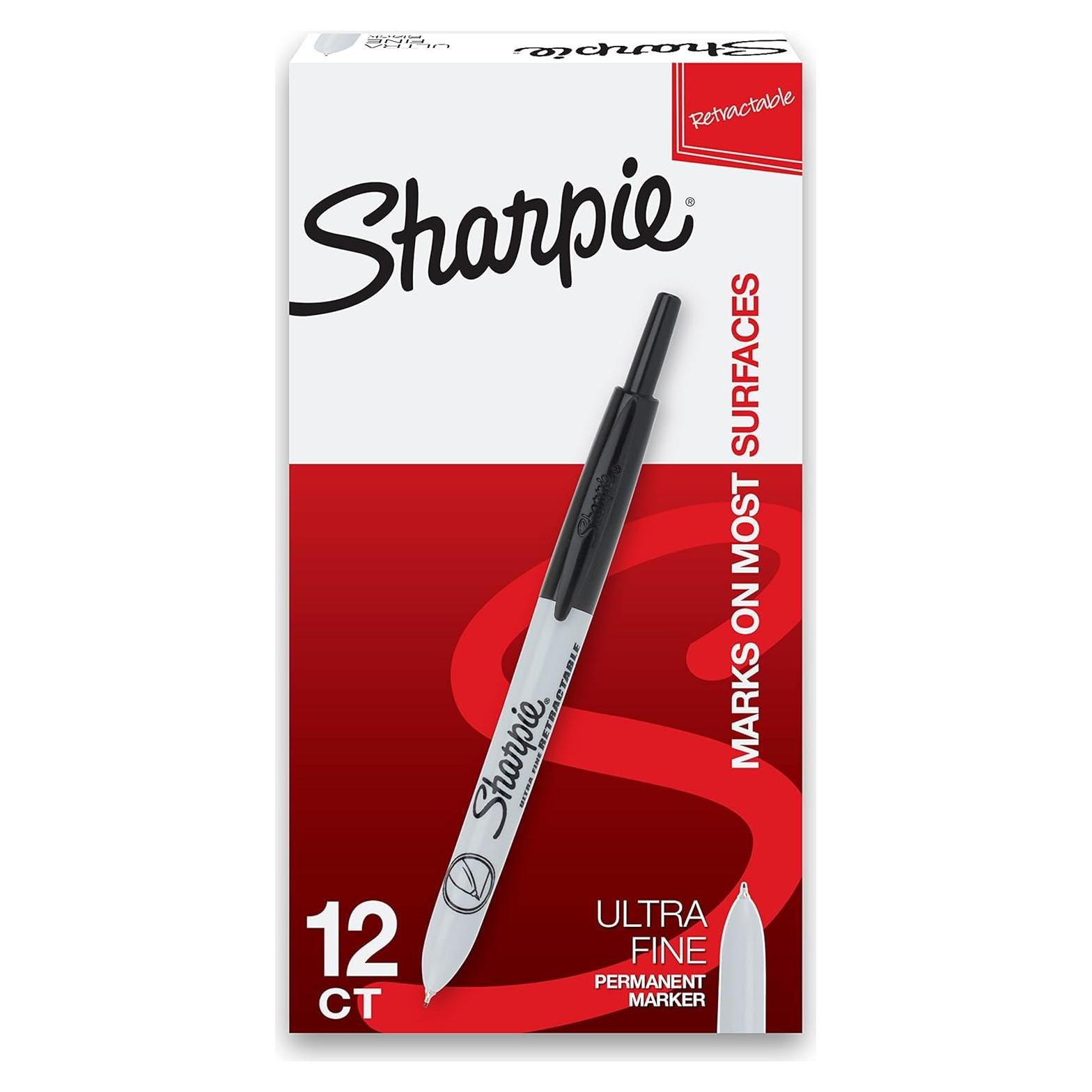 Marcadores Permanentes Retráctiles Sharpie, Punta Ultra Fina, Negro, 12 Unidades