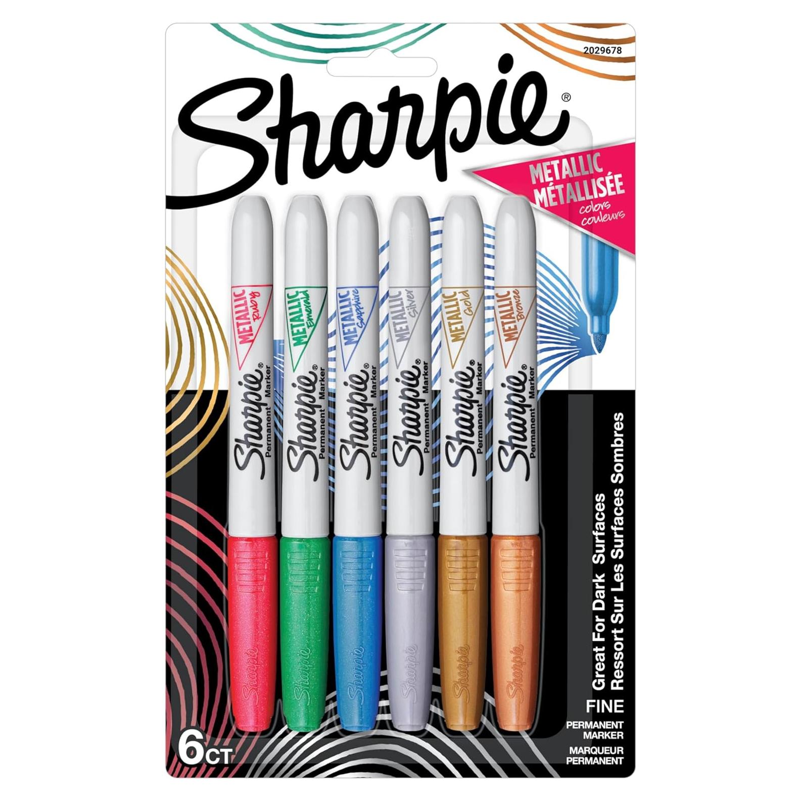 Marcadores Permanentes Metallics Sharpie, Punta Fina, 6 Colores