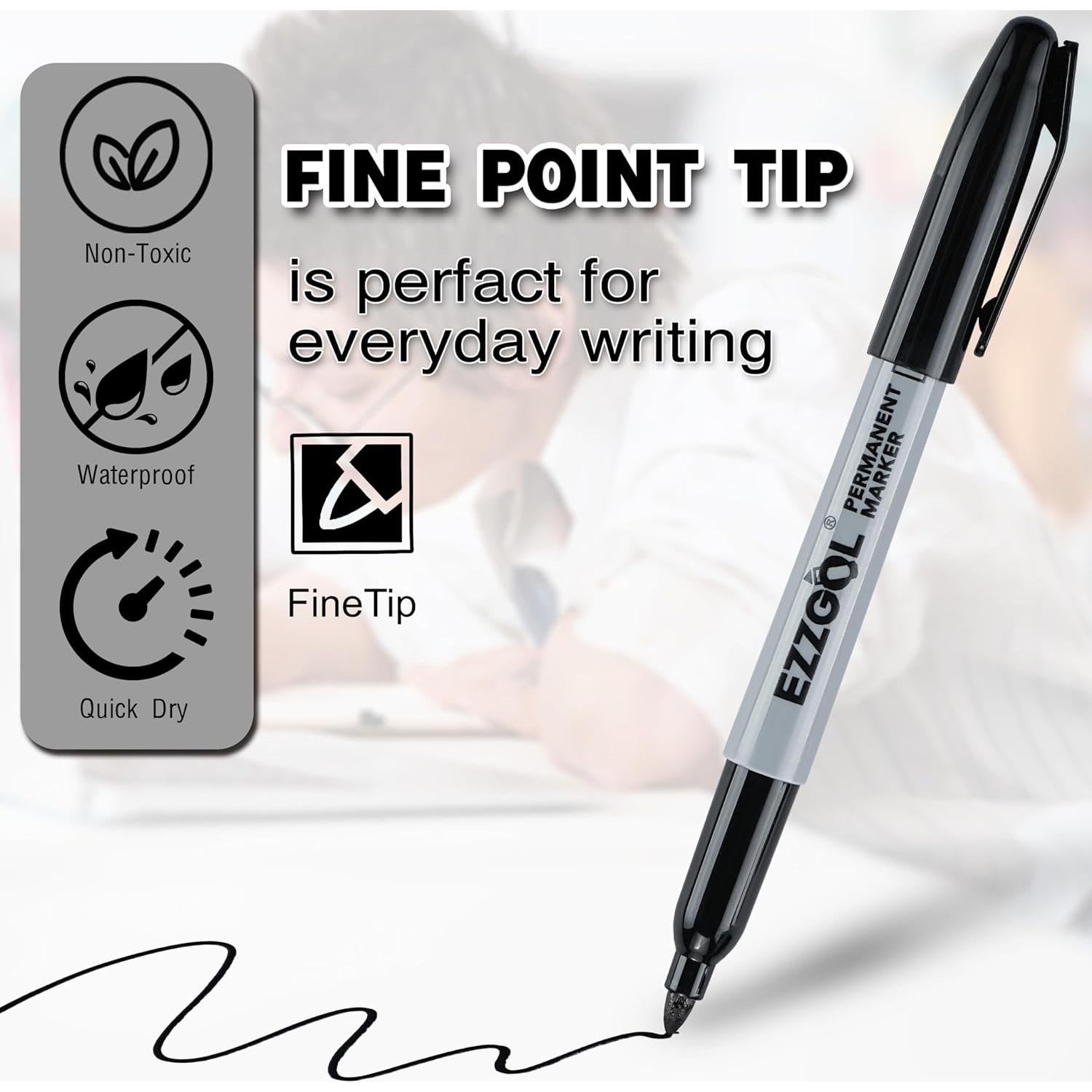 Marcadores Permanentes Ezzgol 150 Unidades Punta Fina Negra