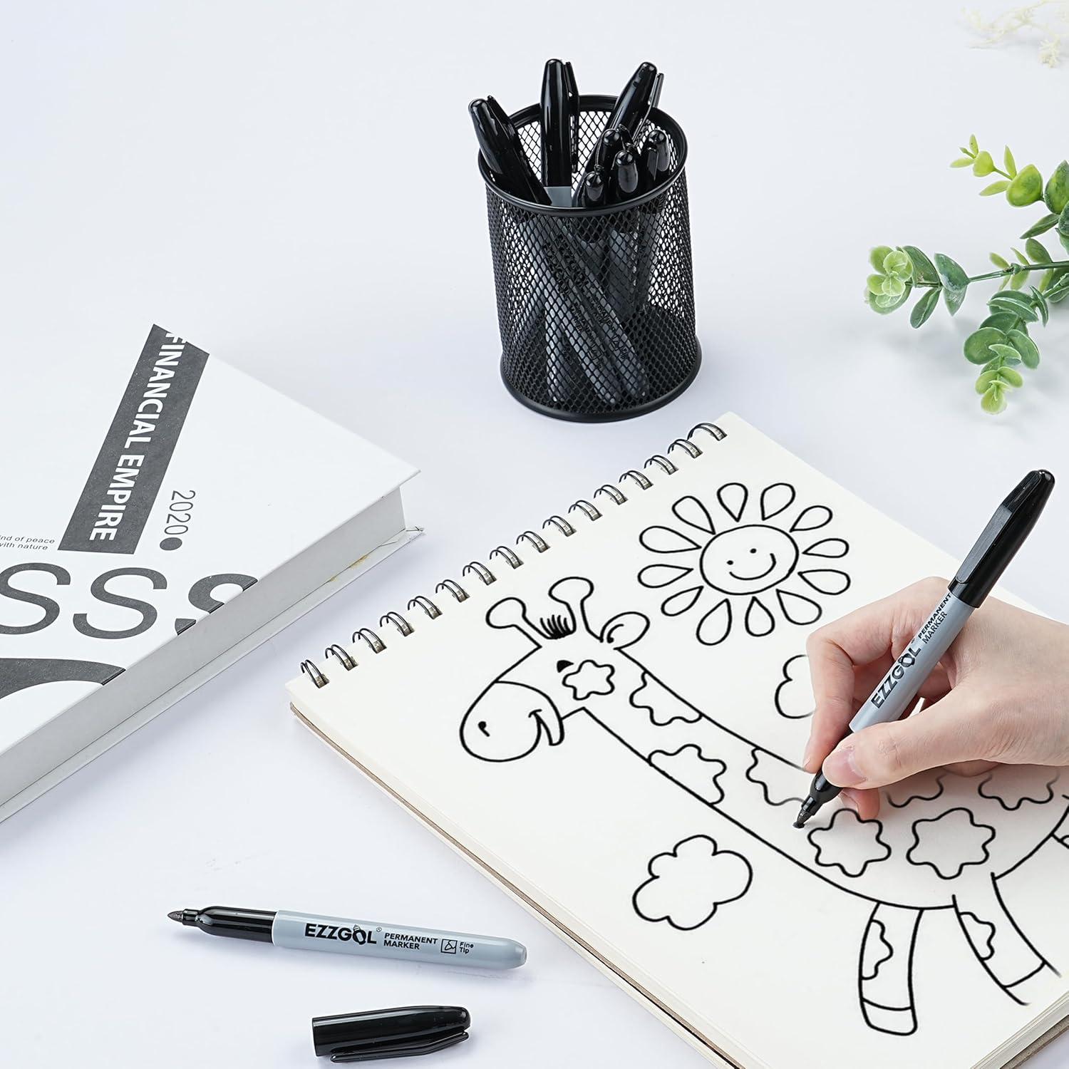 Marcadores Permanentes Ezzgol 150 Unidades Punta Fina Negra