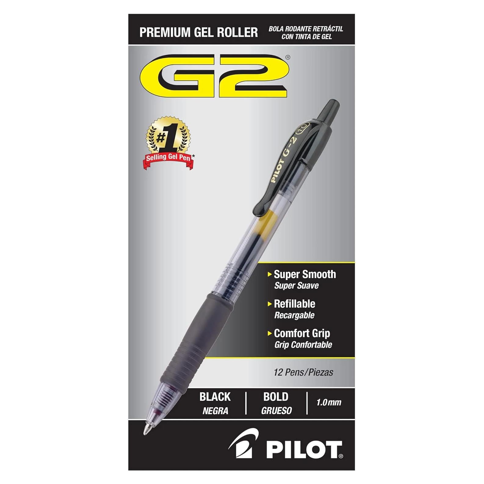 Bolígrafos de Gel Pilot G2, 12 Unidades, Tinta Negra, Punta 1.0mm