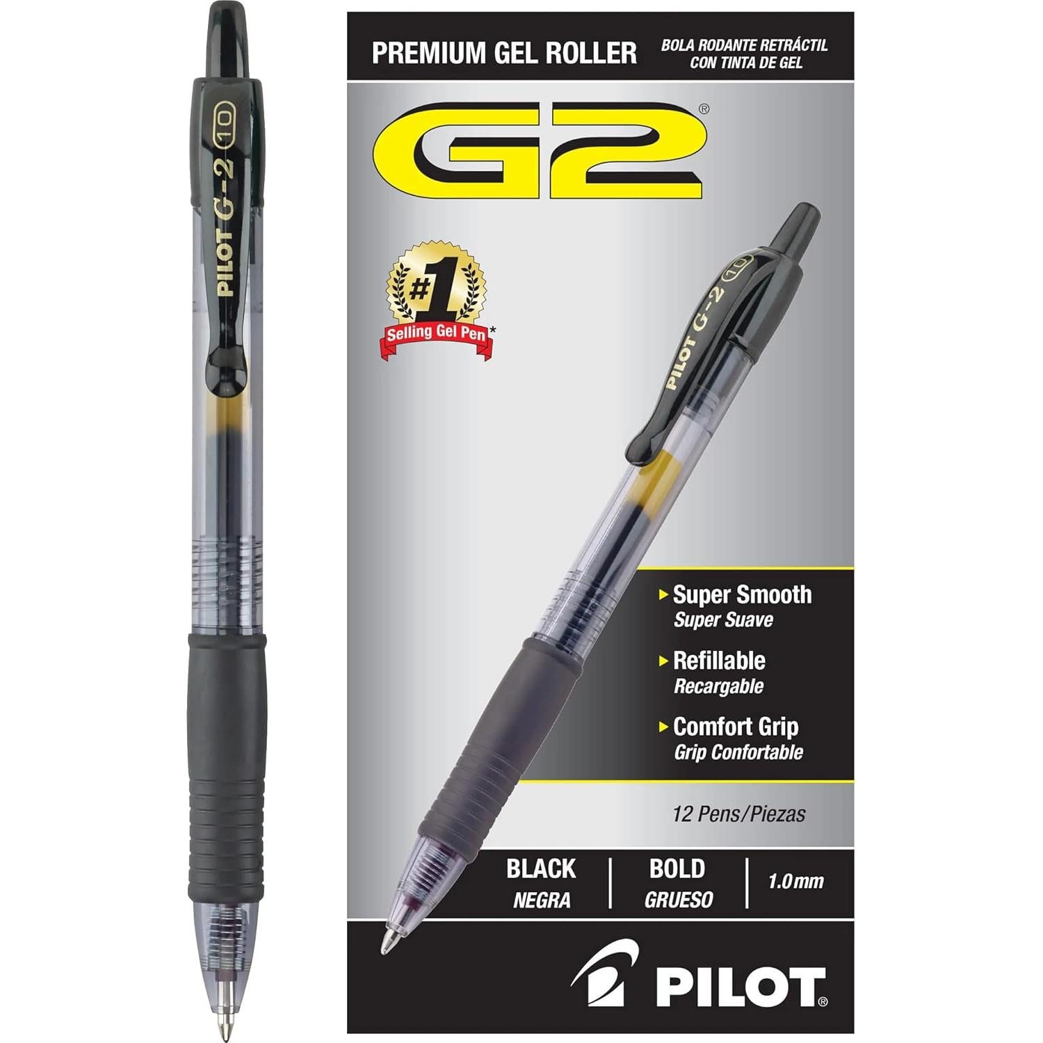 Bolígrafos de Gel Pilot G2, 12 Unidades, Tinta Negra, Punta 1.0mm