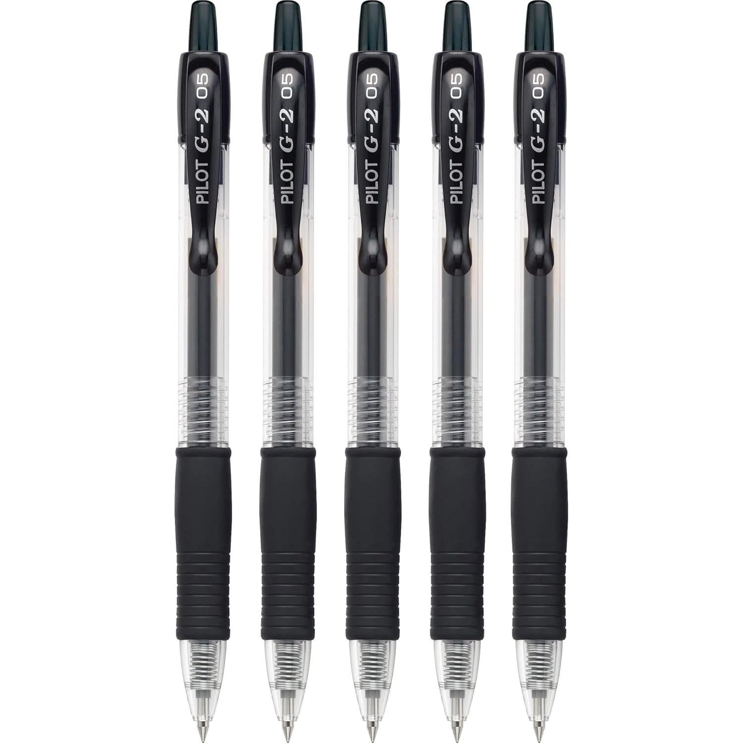 Bolígrafos de Gel Pilot G2, Punta Extra Fina 0.5 mm, Paquete de 5, Negro
