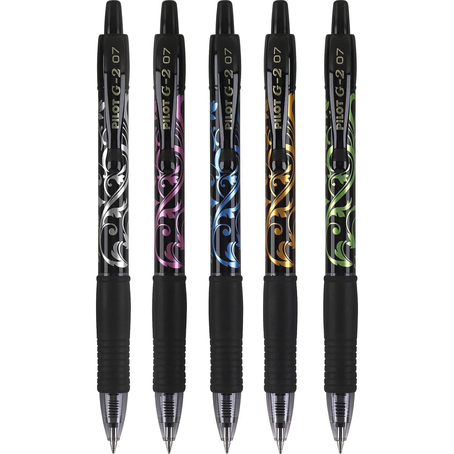 Bolígrafos de Gel Pilot G2, Punta Fina 0.7 mm, Negro, Paquete de 5