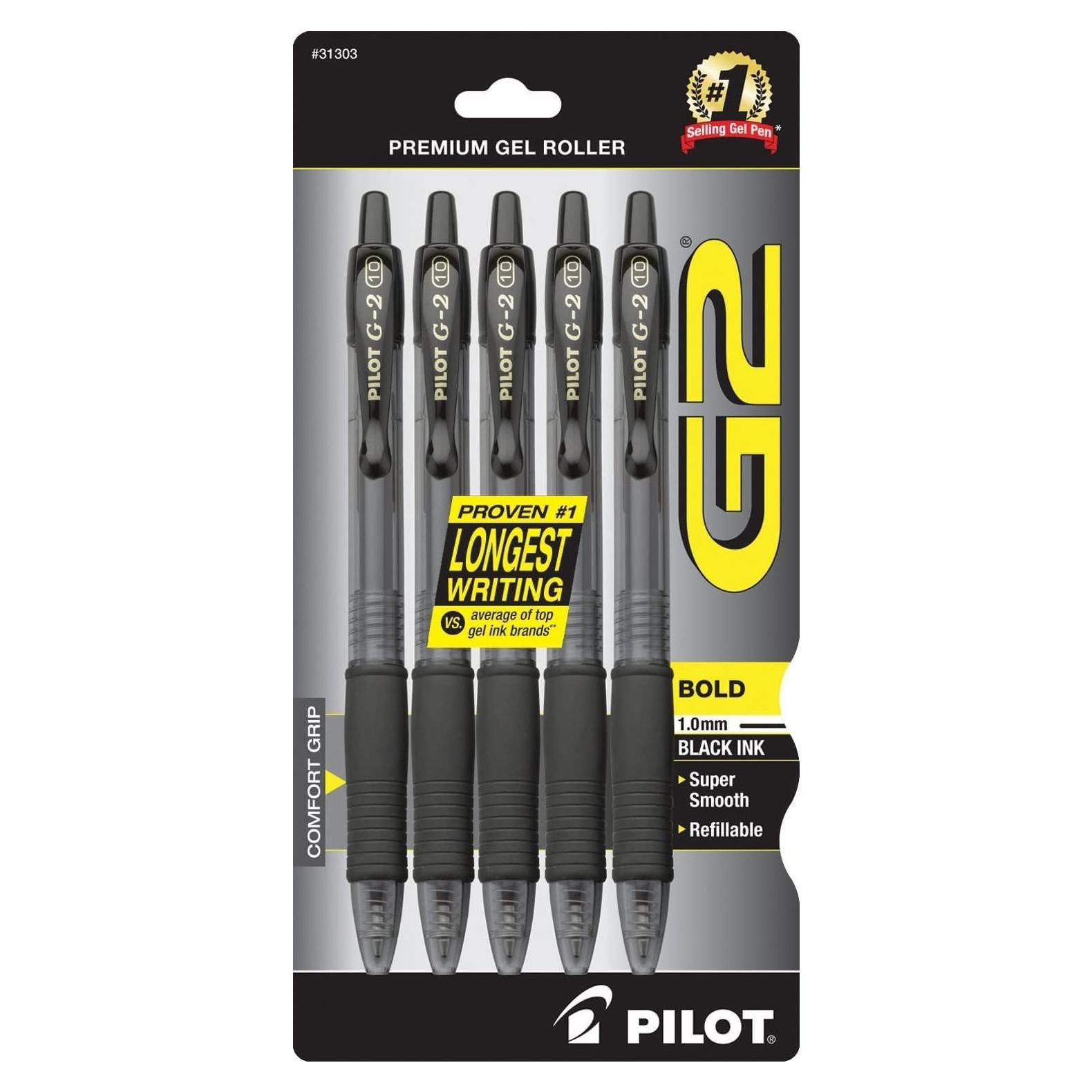 Bolígrafos de Gel Retráctiles Pilot G2 Punta Gruesa Negro 10 Unidades