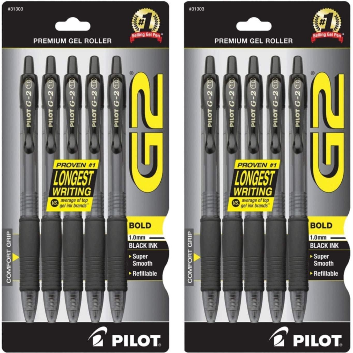 Bolígrafos de Gel Retráctiles Pilot G2 Punta Gruesa Negro 10 Unidades