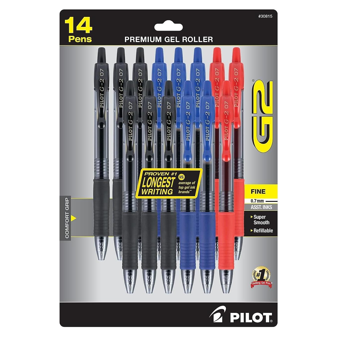 Bolígrafos de Gel Pilot G2, Punta Fina 0.7 mm, Paquete 14