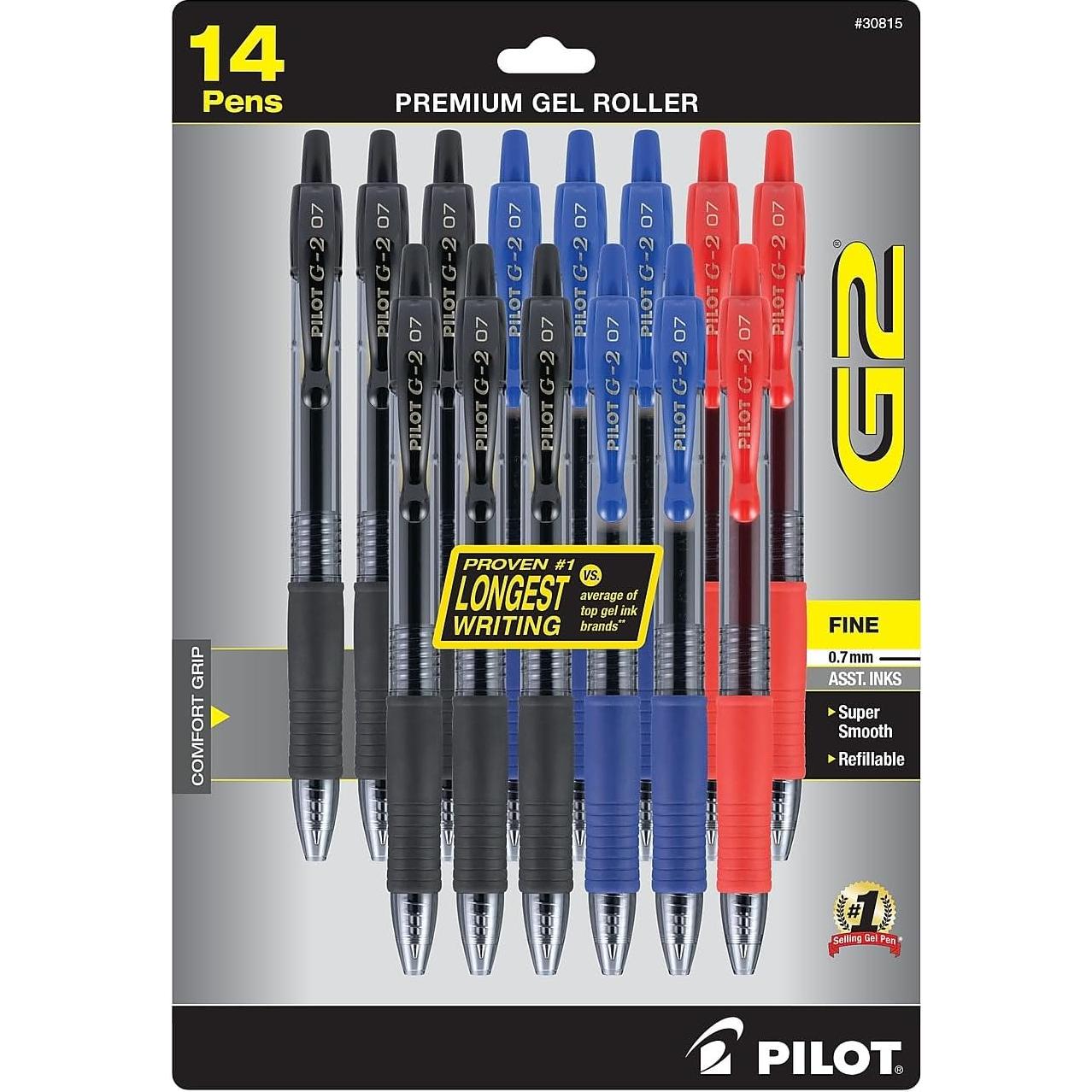 Bolígrafos de Gel Pilot G2, Punta Fina 0.7 mm, Paquete 14
