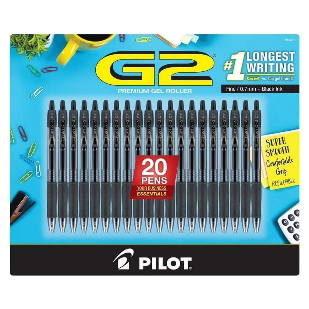 Bolígrafos de Gel Pilot G2 0.7 mm Negros - Paquete de 20 Unidades