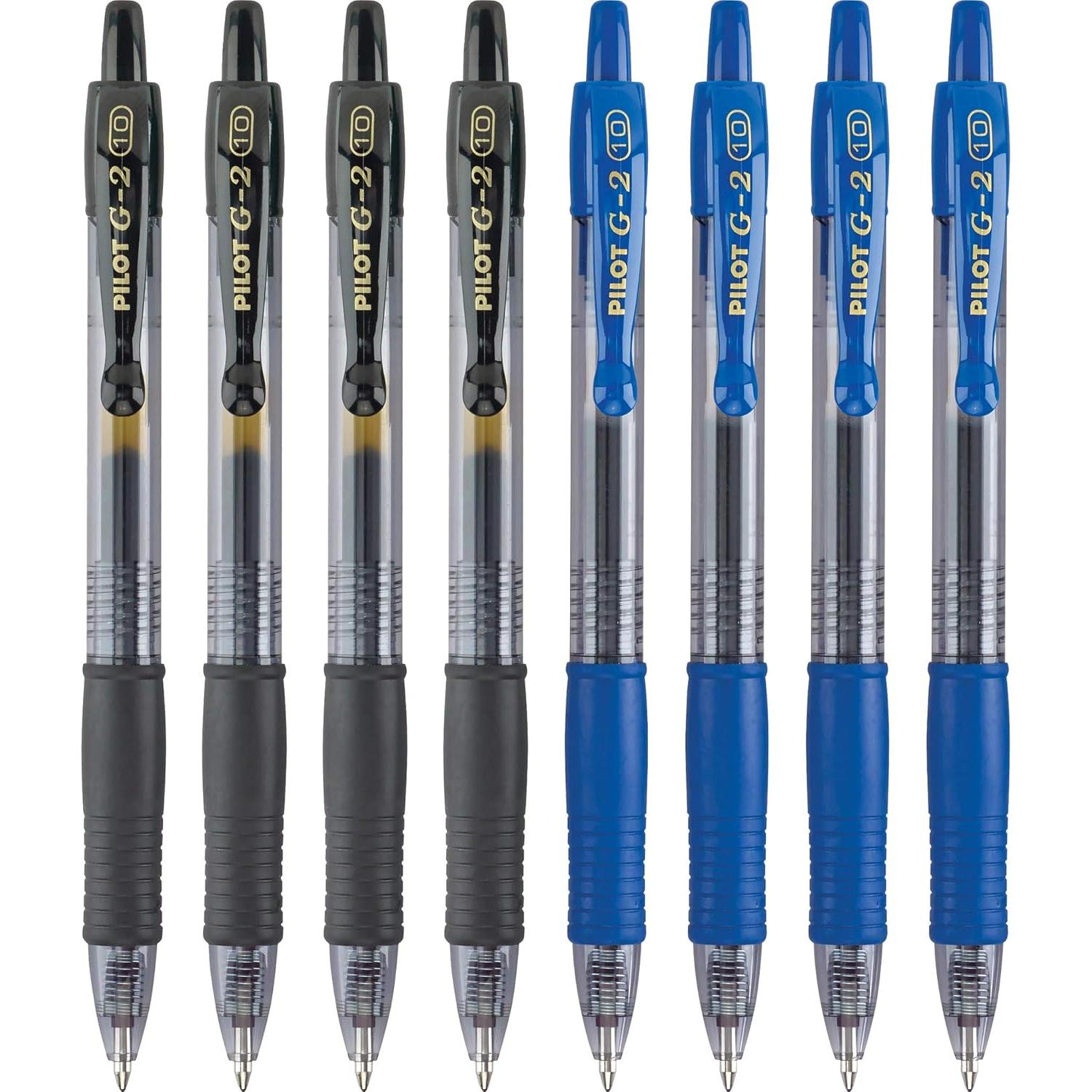 Bolígrafos de Gel Pilot G2, 1 mm, Pack de 8, Negro y Azul