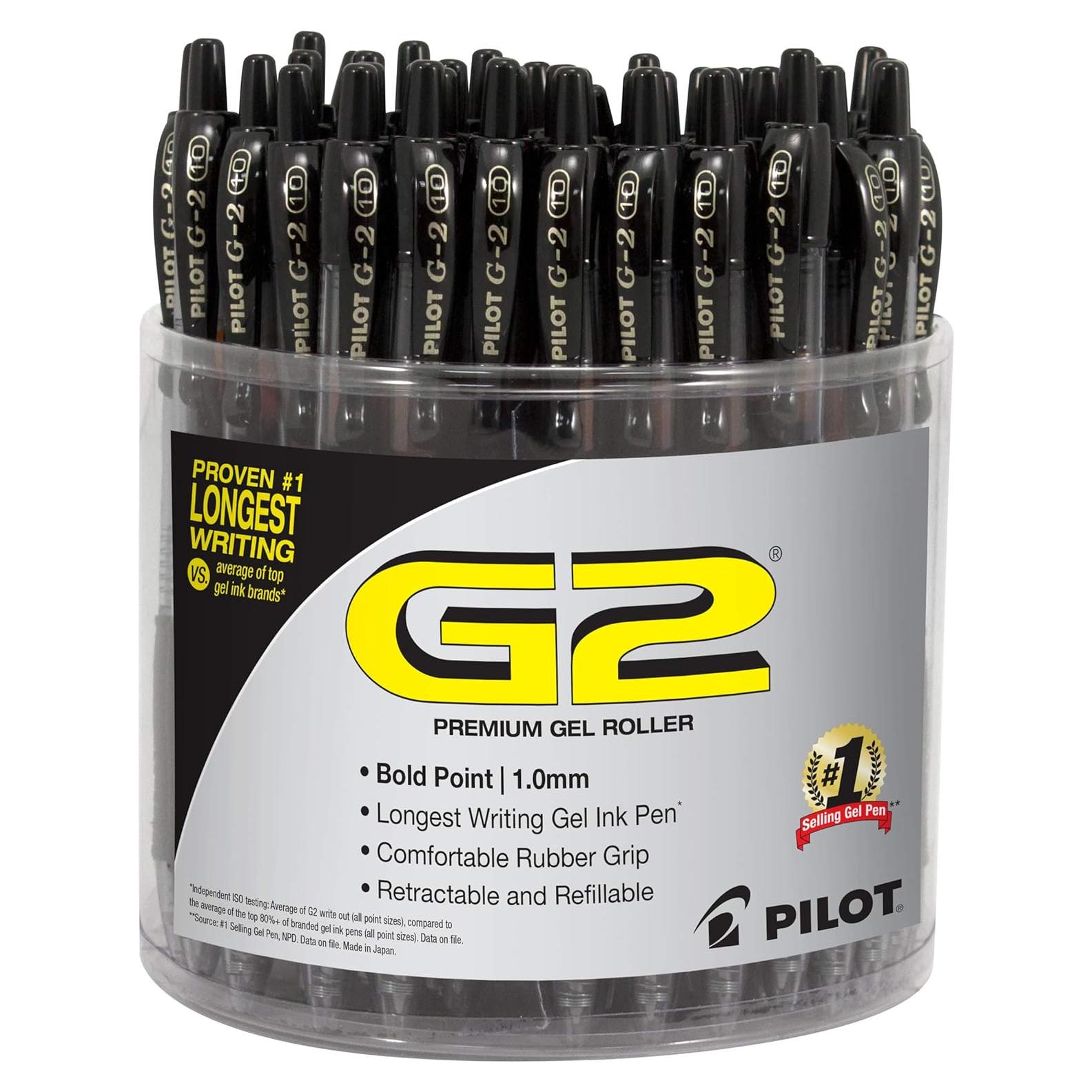 Bolígrafos de Gel Pilot G2, 48 Unidades, Punta Gruesa 1.0mm, Negro