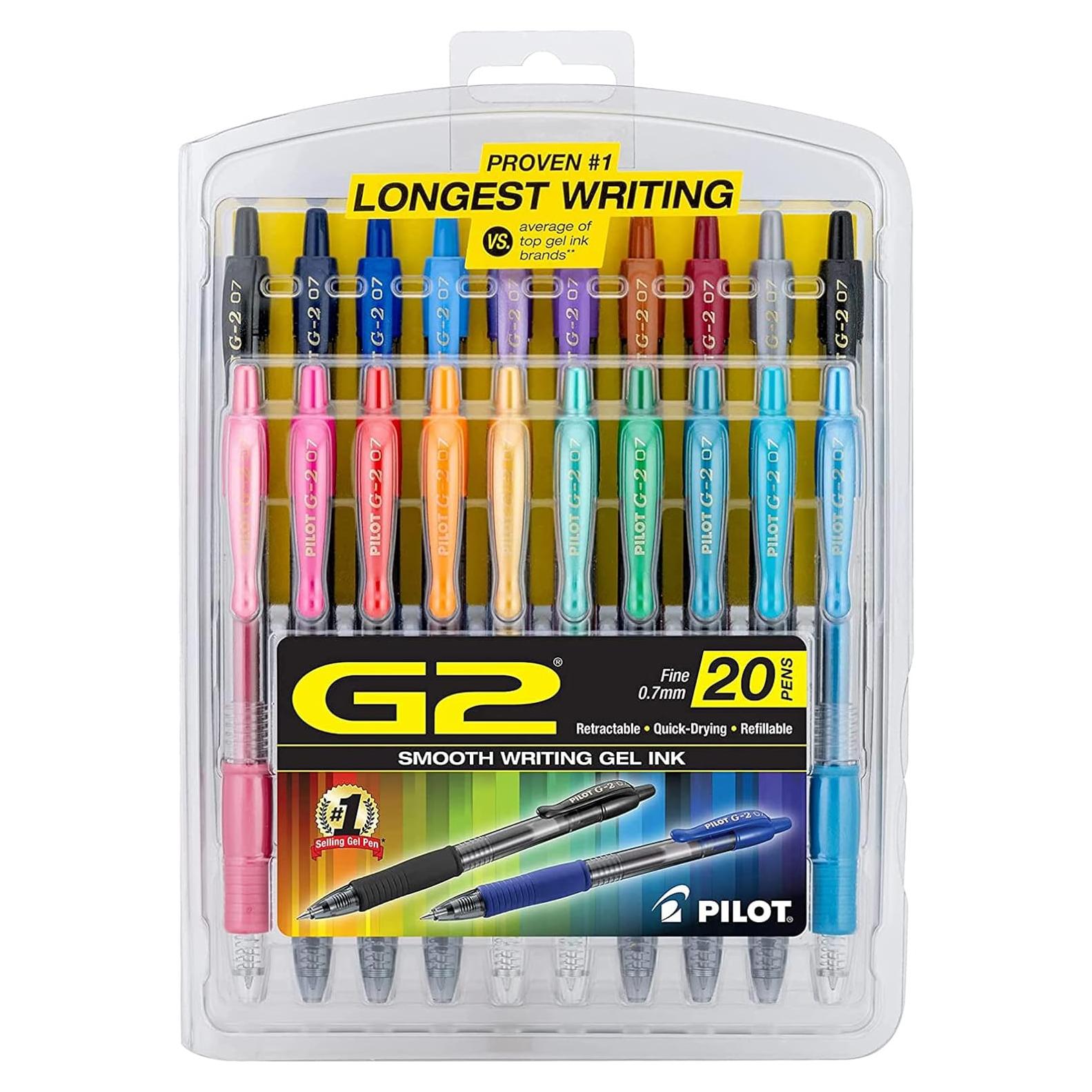 Bolígrafos de Gel Pilot G2, Punta Fina 0.7 mm, 20 Colores