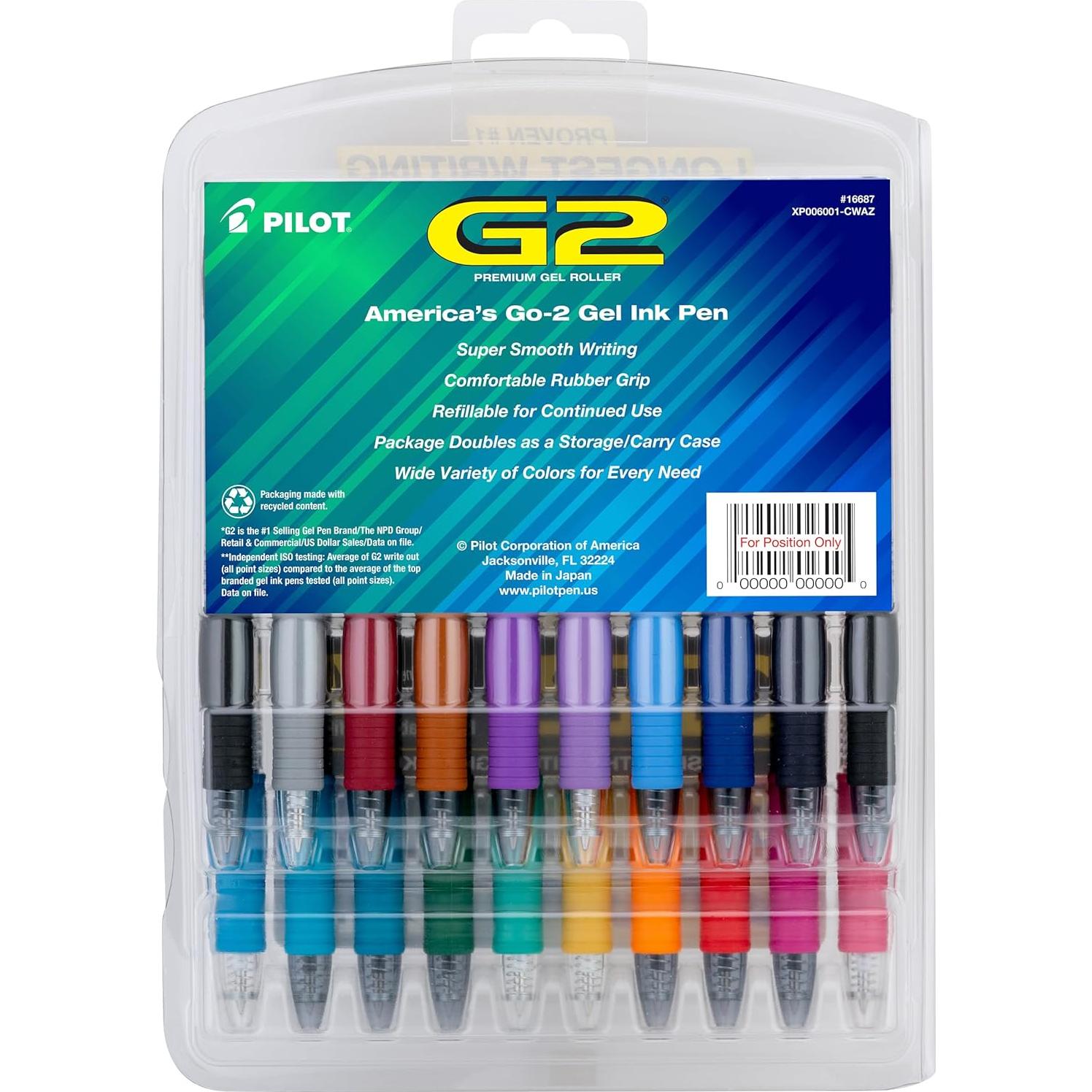Bolígrafos de Gel Pilot G2, Punta Fina 0.7 mm, 20 Colores