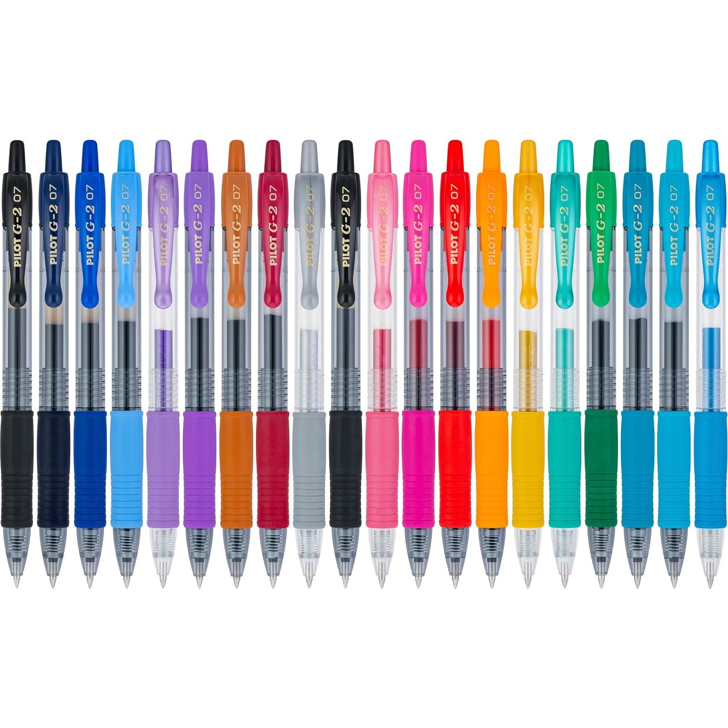 Bolígrafos de Gel Pilot G2, Punta Fina 0.7 mm, 20 Colores