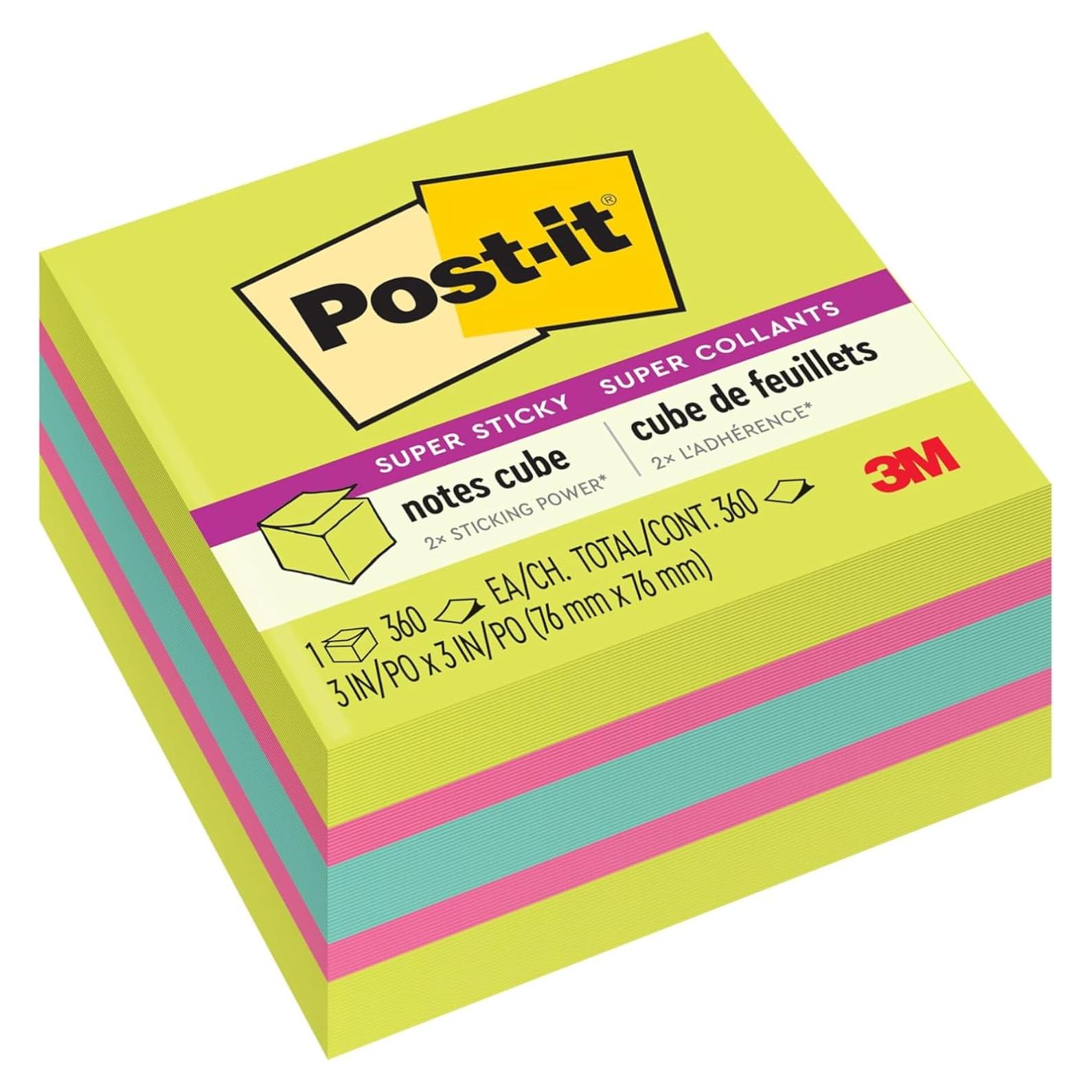 Post-it Notas Super Adhesivas 7.6x7.6 cm 360 Hojas Colores Brillantes
