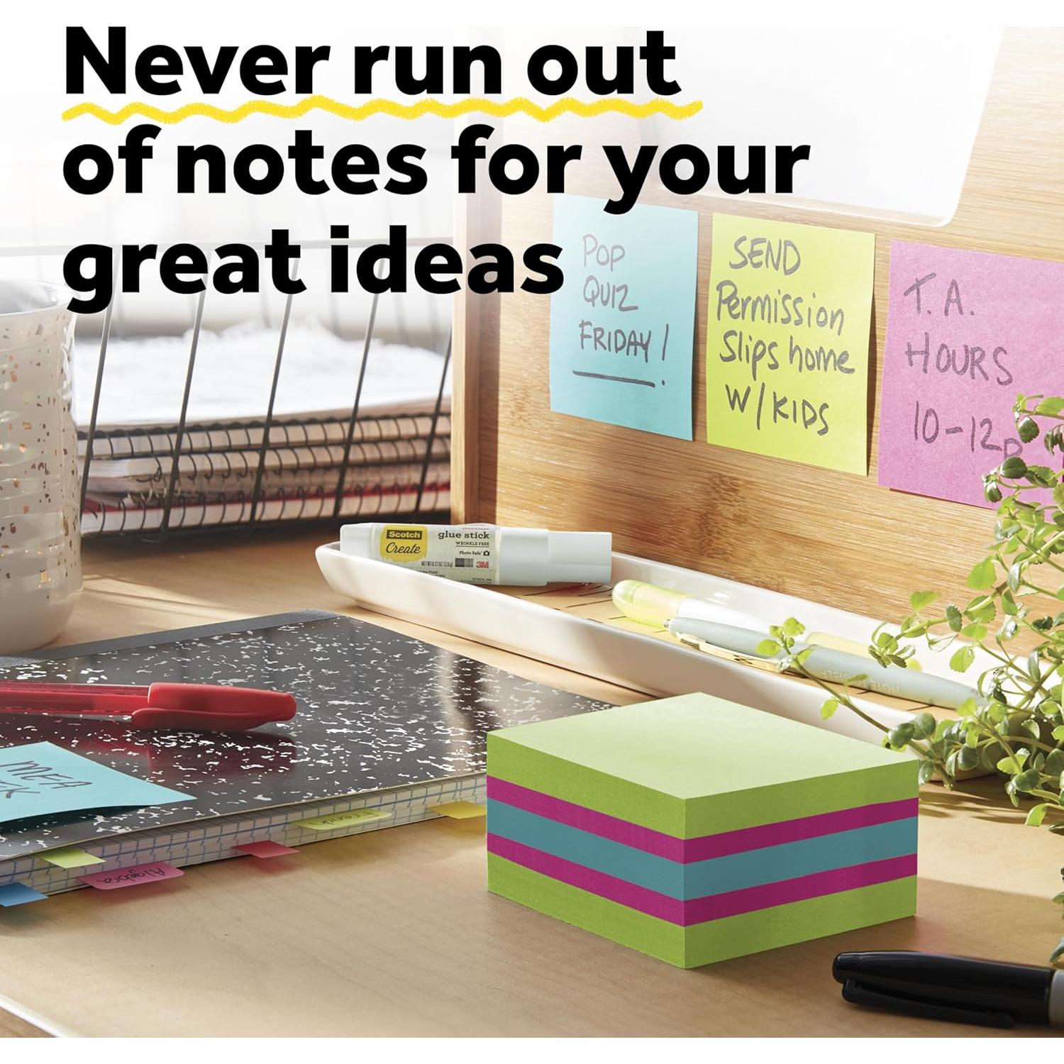 Post-it Notas Super Adhesivas 7.6x7.6 cm 360 Hojas Colores Brillantes