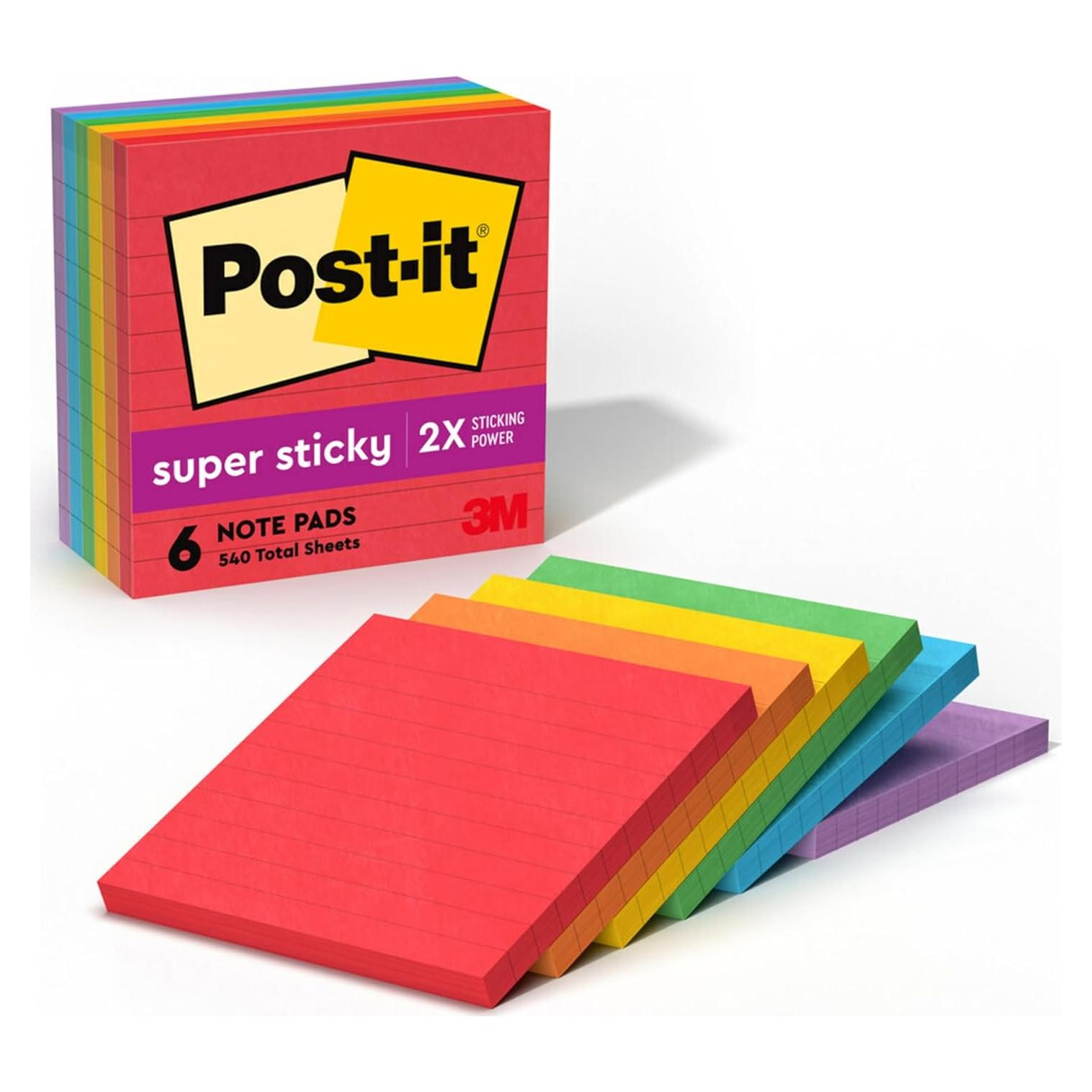 Notas Post-it Súper Adhesivas 10.16 cm x 10.16 cm 6 Blocs Colores Primarios