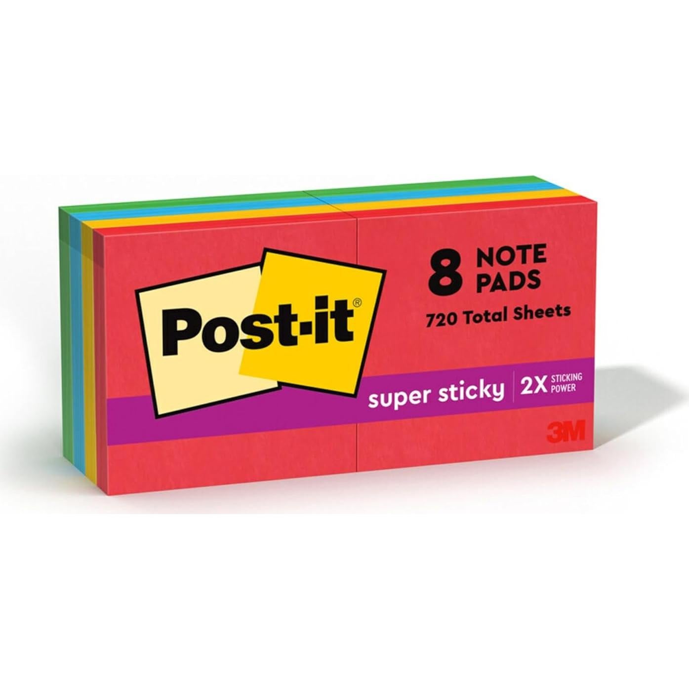 Notas Post-it Súper Adhesivas 8 Blocs 5.08x5.08cm Colores Primarios