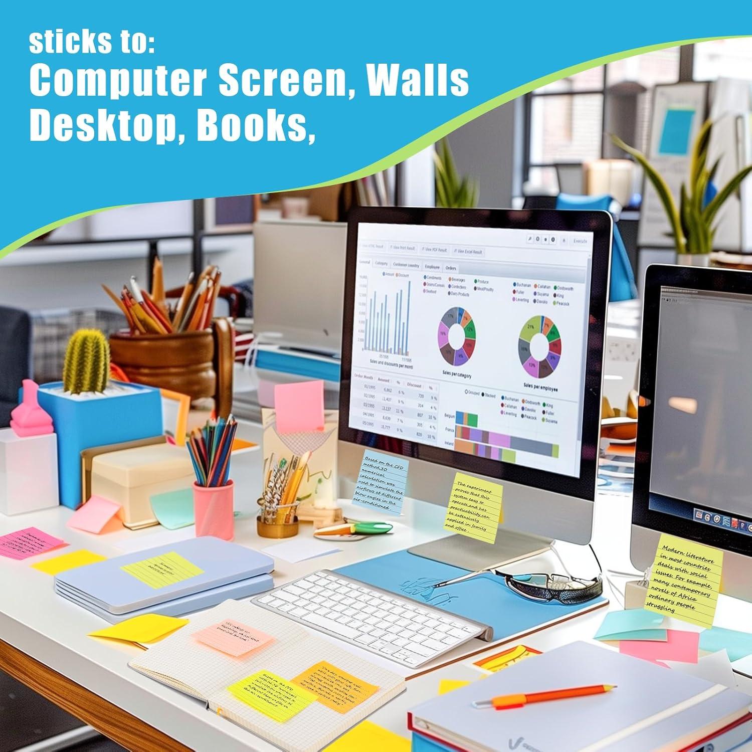 Notas Adhesivas Rayadas SACATR 3x3" (100 Hojas) Colores Brillantes